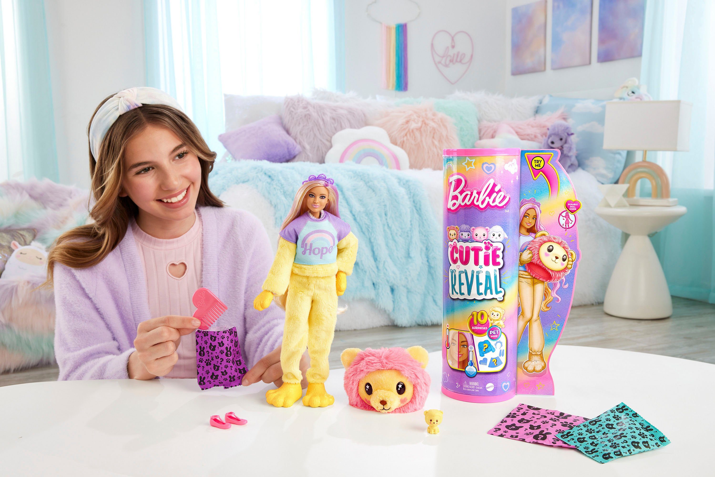 Barbie Anziehpuppe Cutie Reveal, Löwe Kuschelweich Serie 
