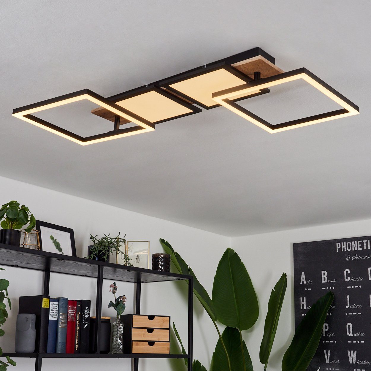 Holzoptik/Schwarz, Weiß Lumen, »Casamassella« hofstein Deckenlampe, Braun, 2100 Deckenleuchte LED Kelvin, 3000 Schirmen, Metall/MDF/Kunststoff, verstellbaren m-