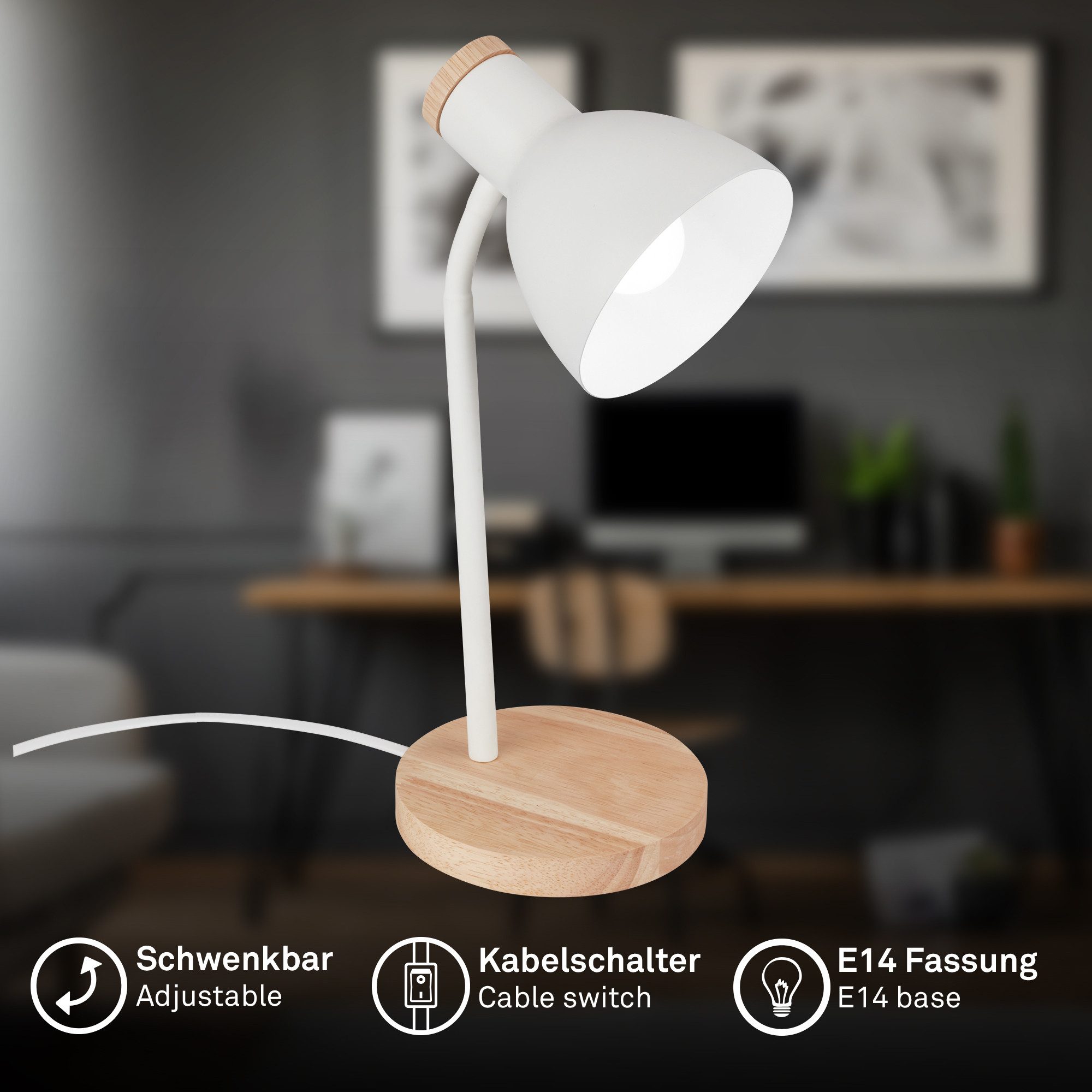 Briloner Leuchten Tischleuchte Schwenkbar Kabelschalter E14 Fassung, ohne Leuchtmittel, Abhängig vom Leuchtmittel - Warmweiß / Neutralweiß / Kaltweiß