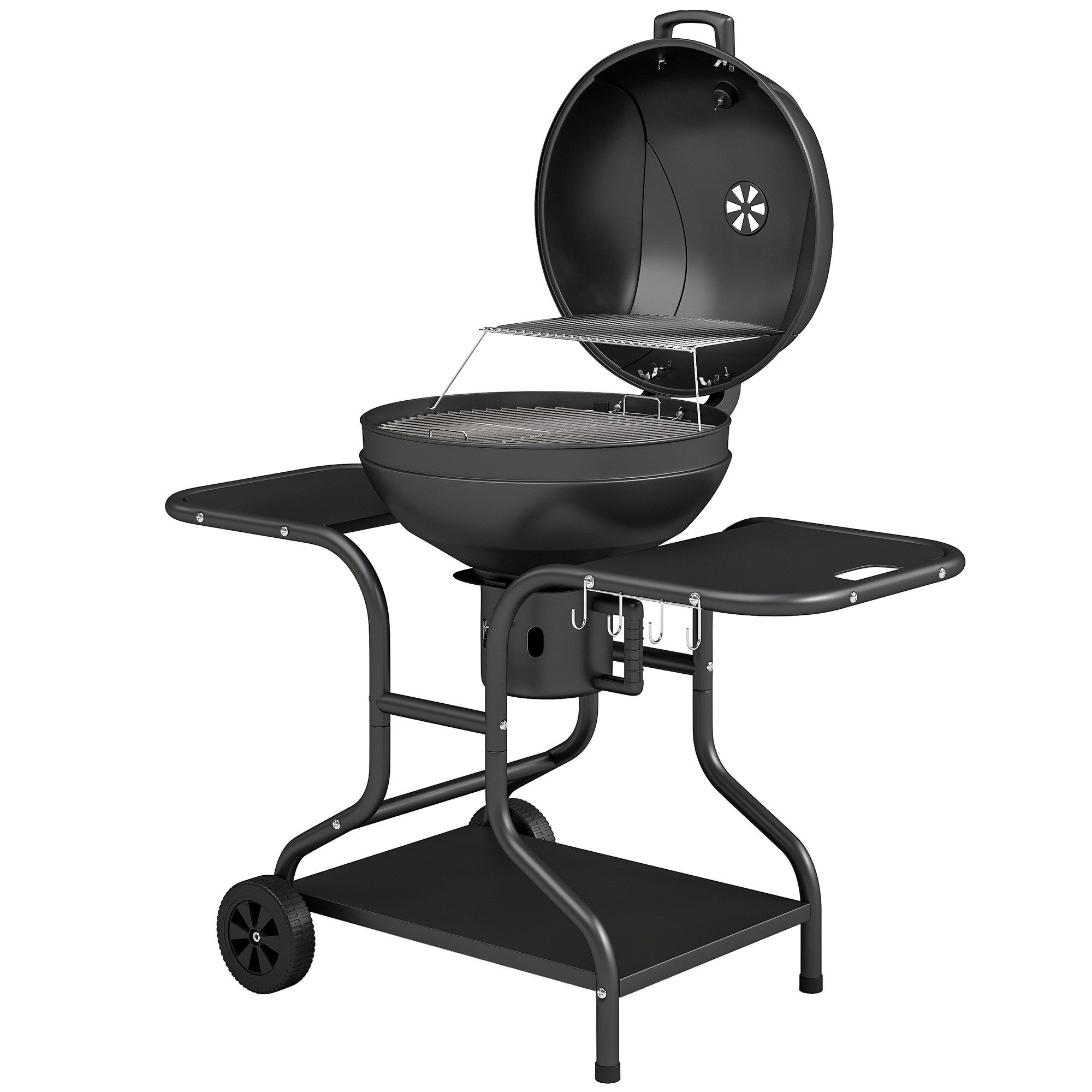 MC Star Holzkohlegrill Holzkohlegrill BBQ Smoker mit Seitentischen Deckel, Thermometer Räder 129 x 63,5 x 106,5 cm