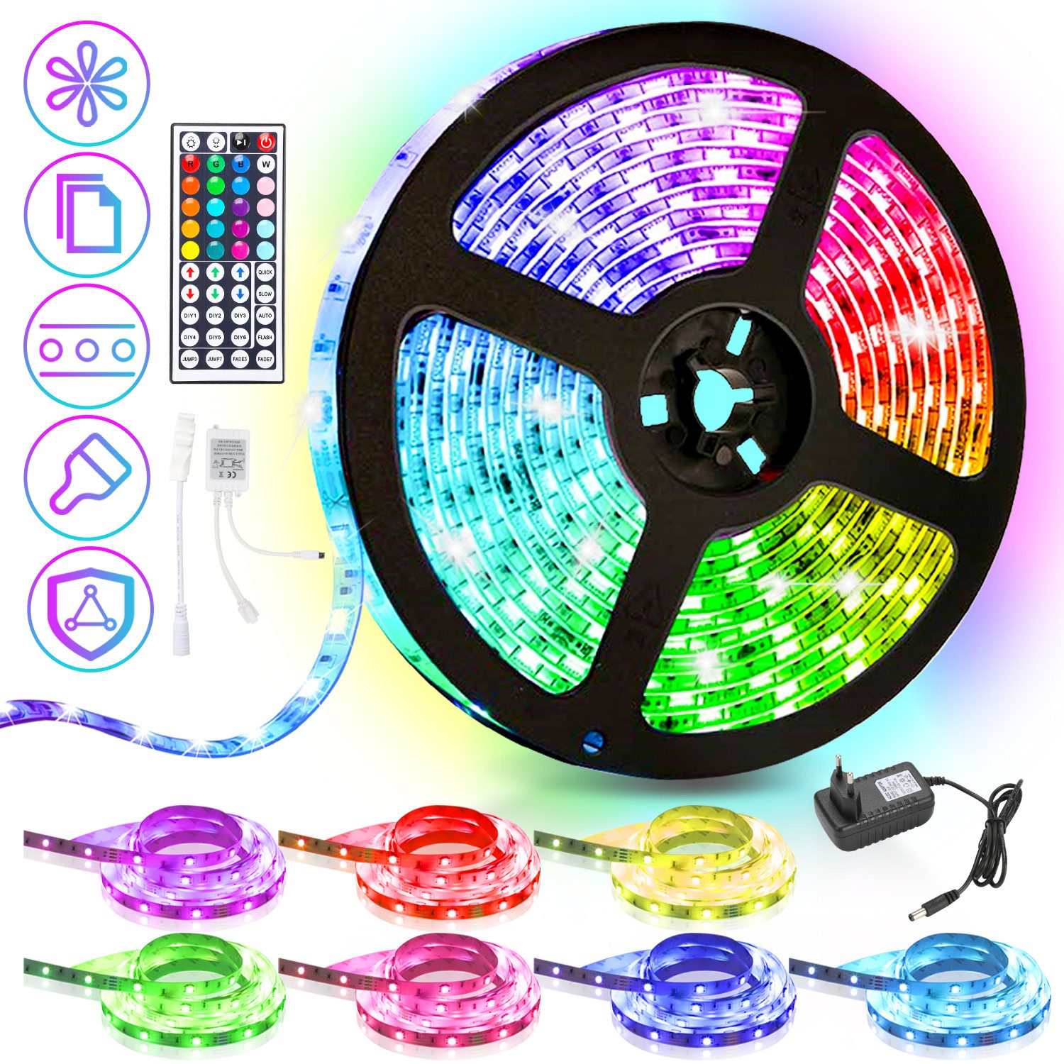 Clanmacy LED-Streifen LED Strip Licht-Band LED Streifen Leiste RGB Farbwechsel Lichtband, 30-flammig