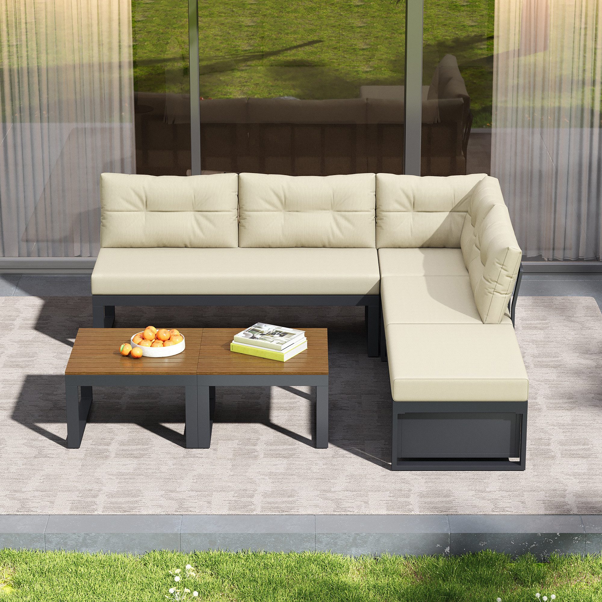 OKWISH Gartenlounge-Set Balkonset Sitzgruppe, (mit 3-stufig verstellbarer Rückenlehne und Liegefunktion, dicken Komfortpolstern, Stauraum und wetterfestem Polyesterbezug)