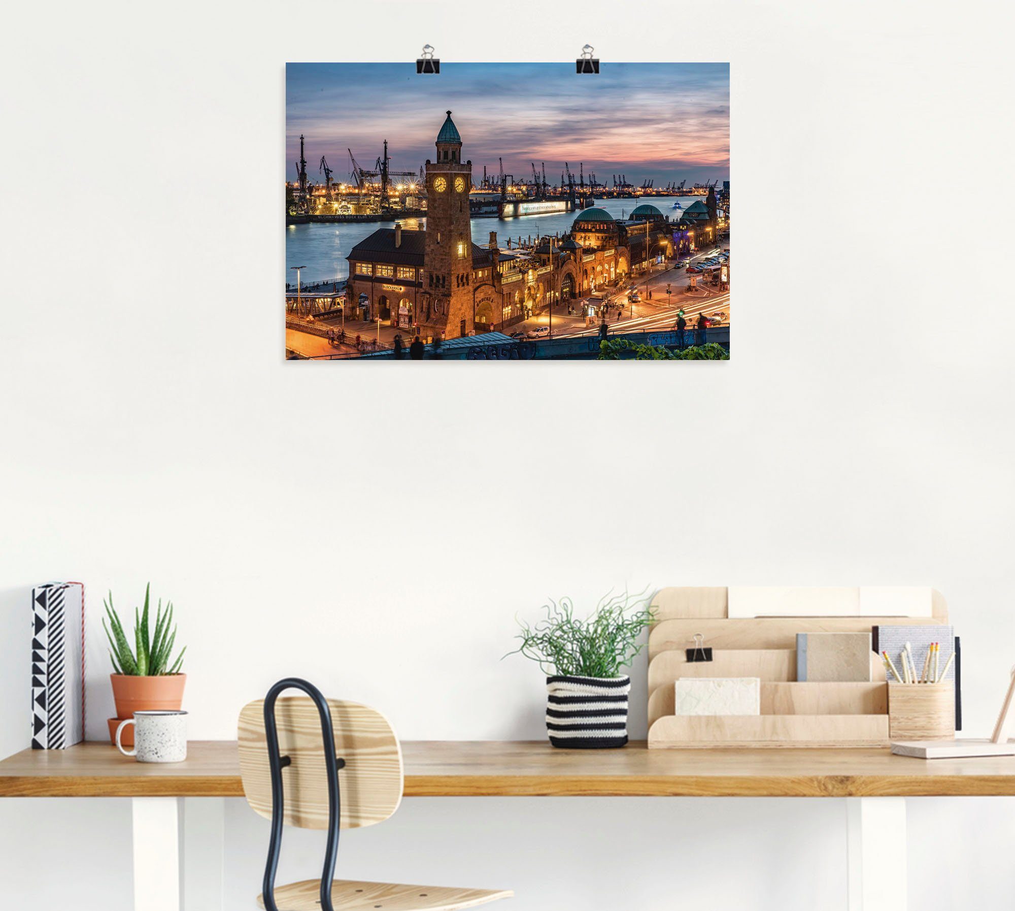 Artland Wandbild Landungsbrücken Hamburg, Hamburg (1 St), als Leinwandbild, Poster in verschied. Größen