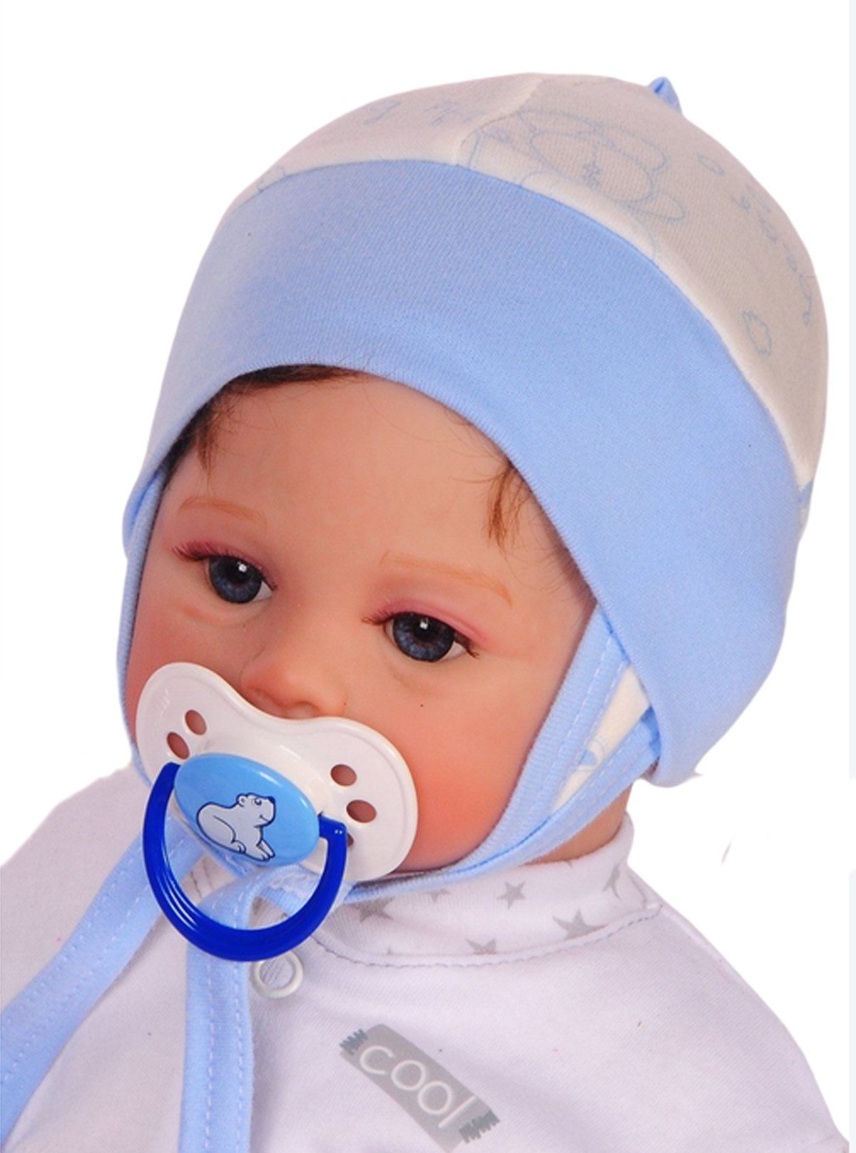 Erstlingsmütze Mütze für Neugeborene Babymütze Baby Haube in creme blau