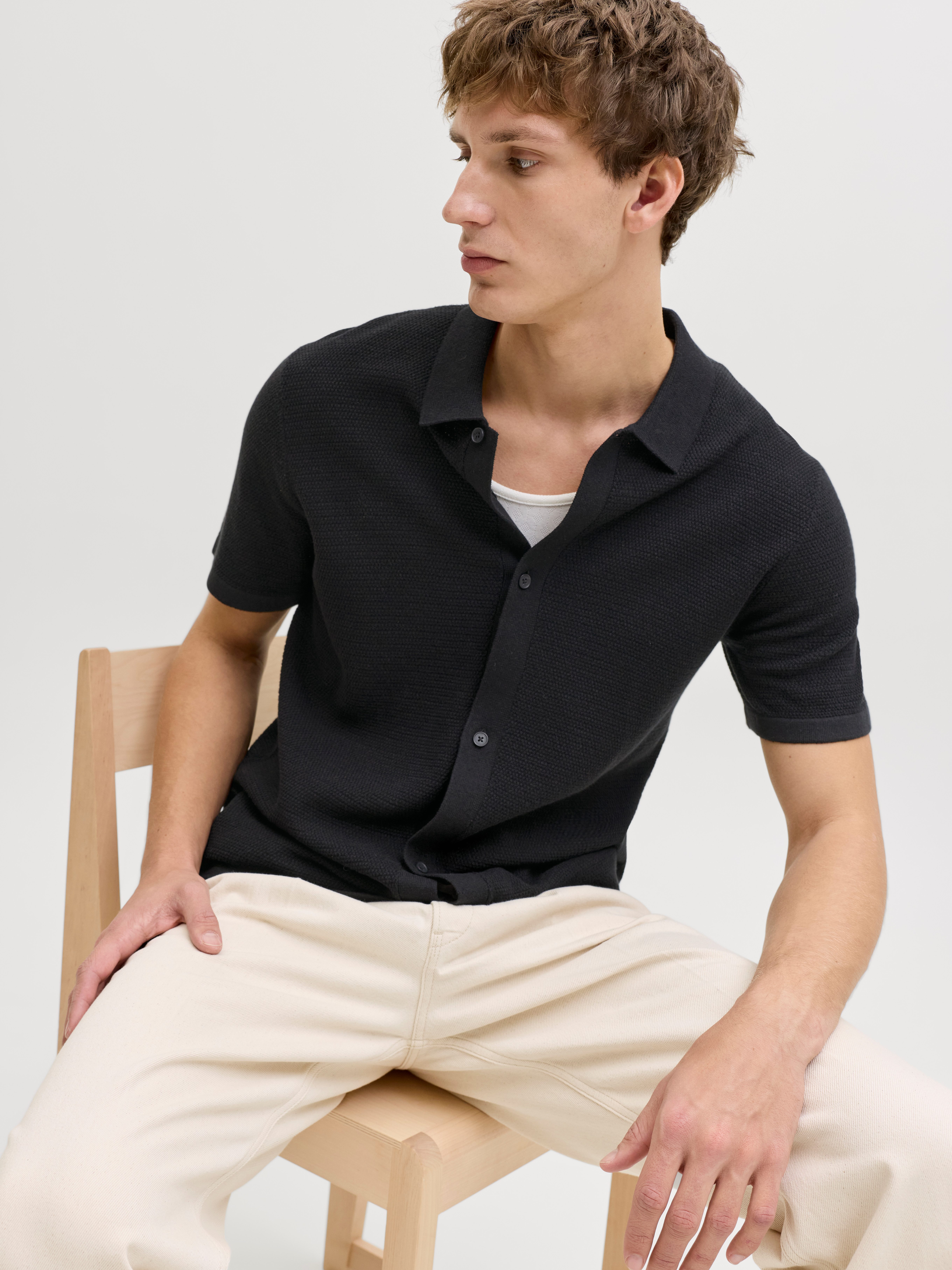 Jack & Jones Strickpullover JJEGEORGE KNIT SHIRT SS SN mit Polokragen