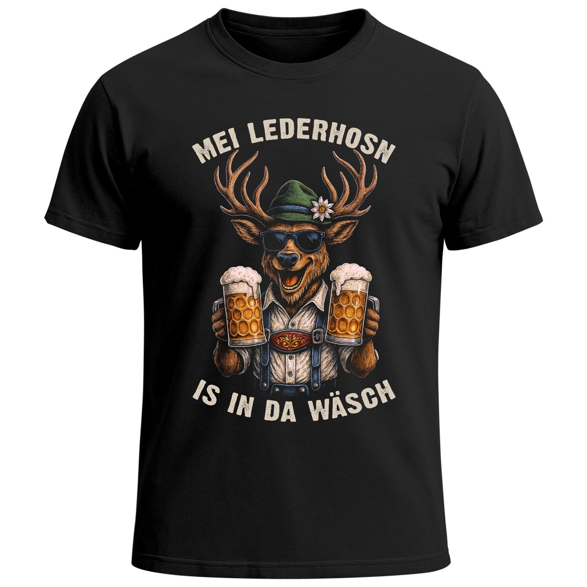 MoonWorks Print-Shirt Herren T-Shirt für das Oktoberfest – Mei Lederhosen is in da Wäsch – mit Print