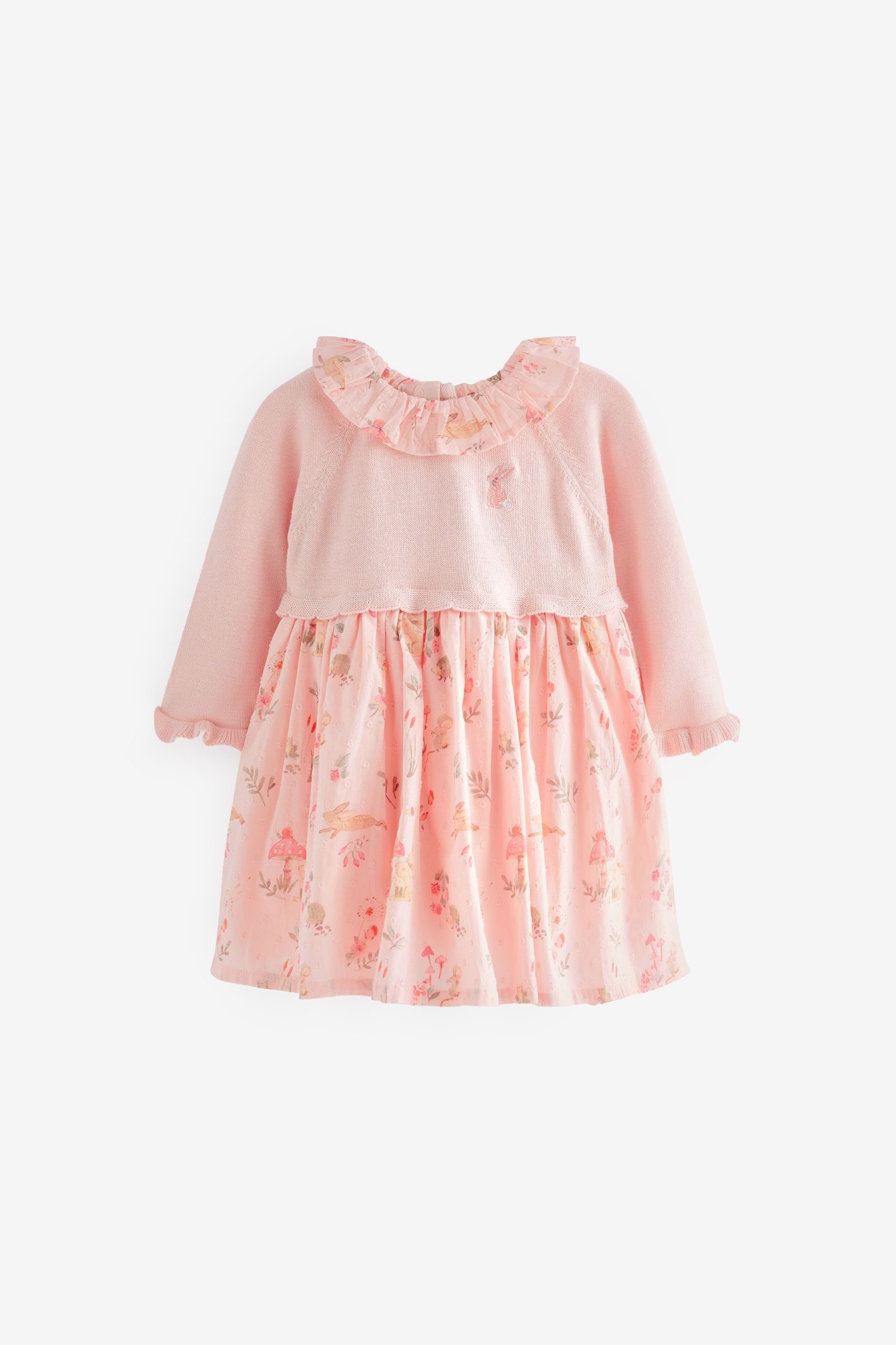 Pale (1-tlg) Pink Strickkleid Baby-Kleid mit Häschen-Stickerei Next