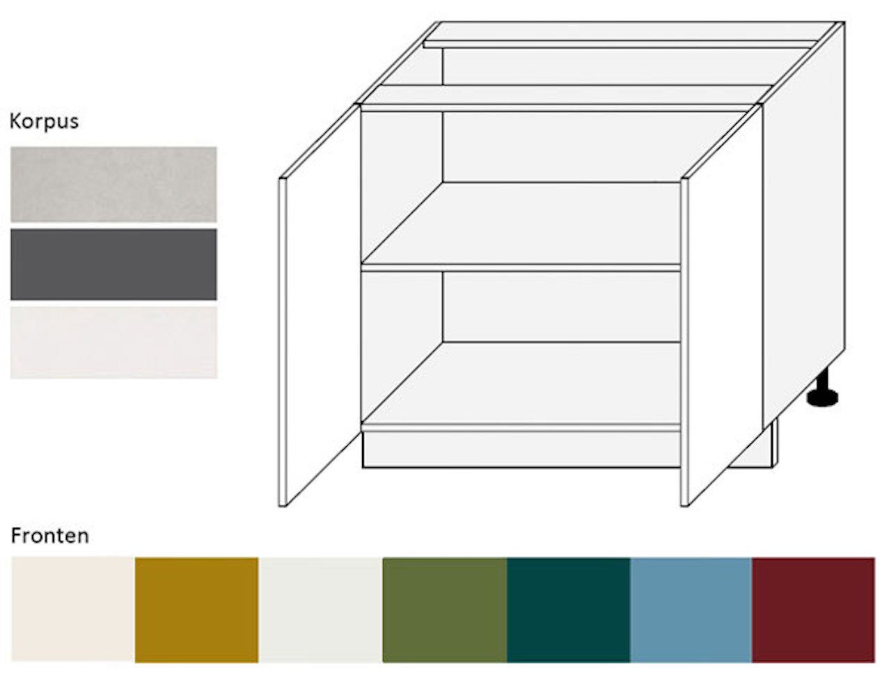 Feldmann-Wohnen Unterschrank Rimini (2-türig (Holztür), 1 Einlegeboden, 1-St., moderne Optik, MDF Kasetten-Fronten, Soft-Close) 90x50x82cm Farbe wählbar