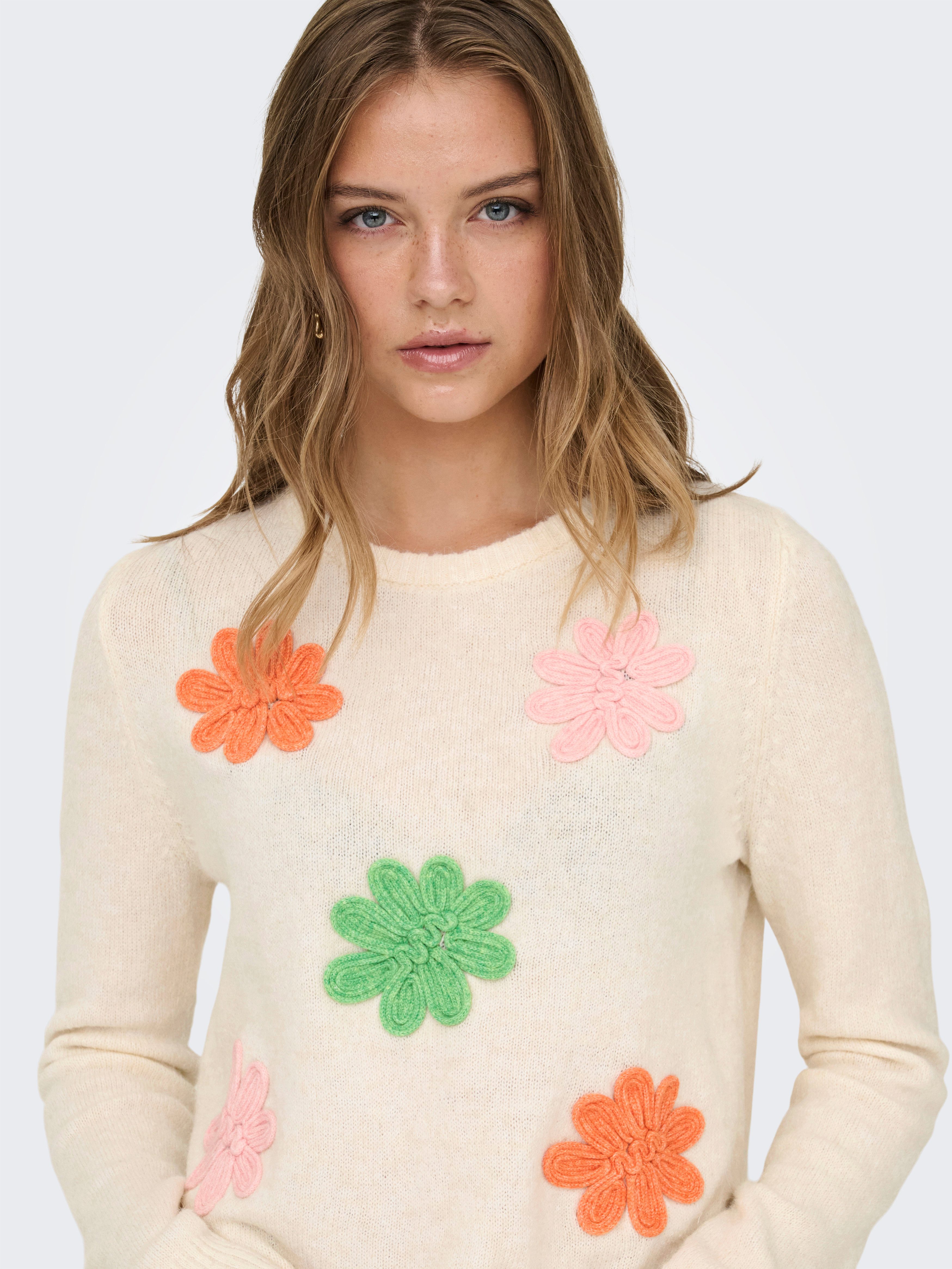 ONLY Strickpullover ONLLOTUS LIFE LS FLOWER O-NECK EX KNT