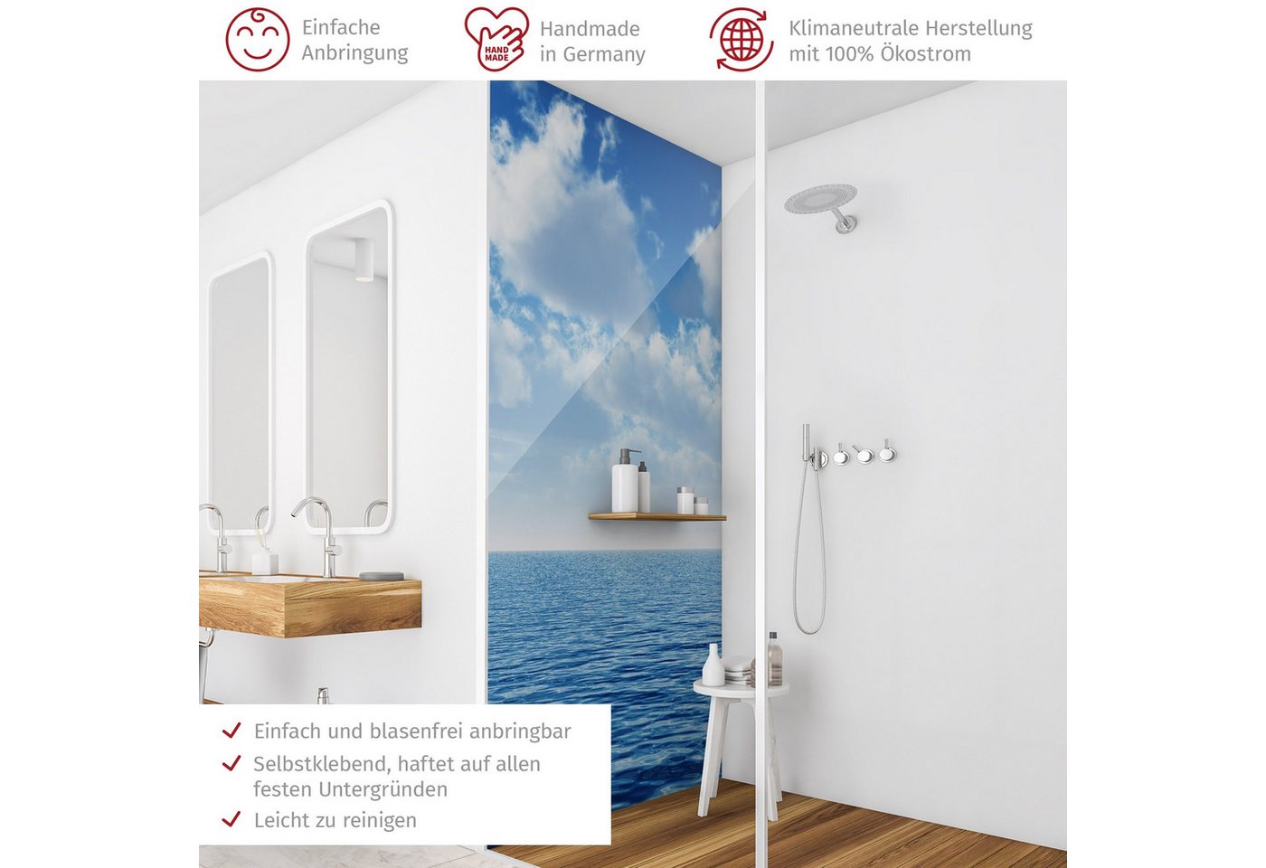 Thumbnail - Bilderdepot24 Badrückwand Strand blau Duschrückwand ohne Bohren Motiv Natur Meere, (1-tlg., Hart-Folie Smart matt 0,35 m...