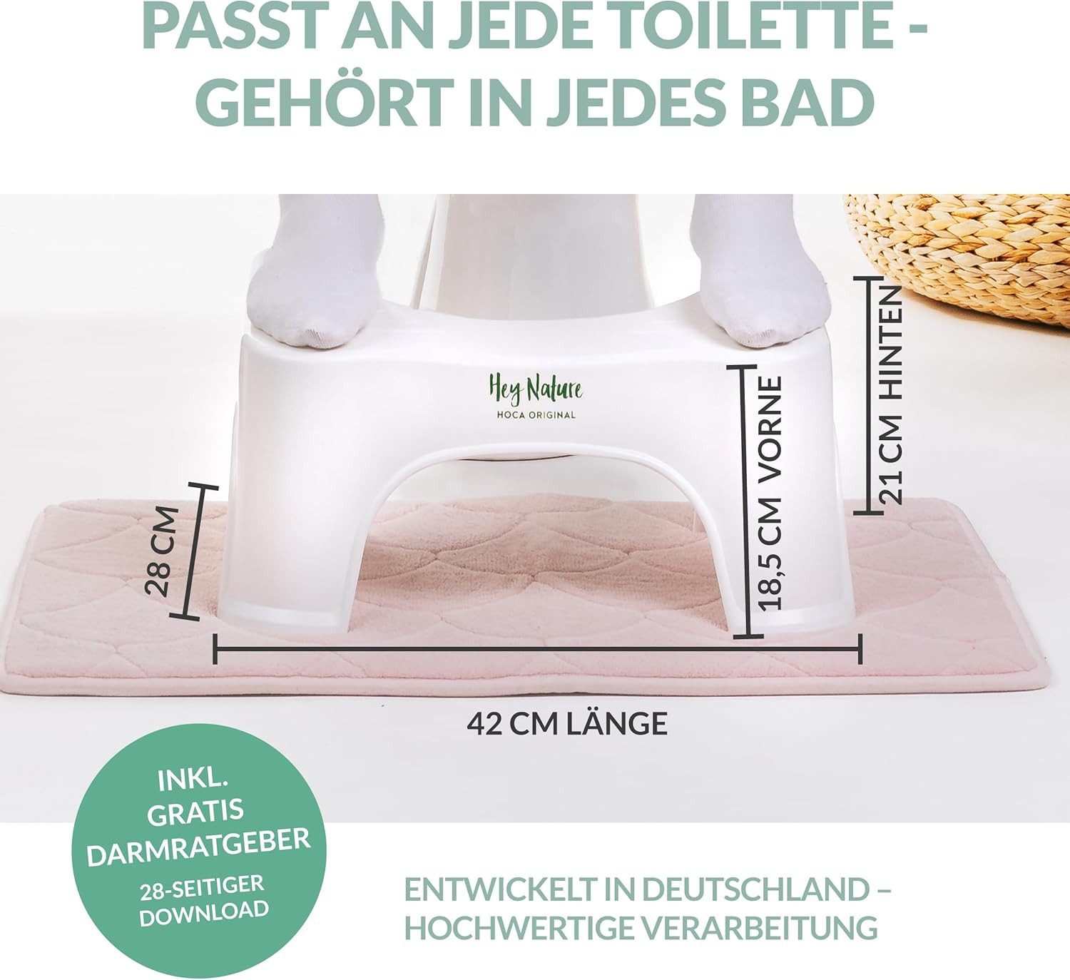 Hey Nature Sitzhocker HOCA Toilettenhocker medizinischer Badhocker für Erwachsene (für eine natürliche und komfortable Toilettenhaltung, Schnelle Hilfe bei Hämo – Bild 2 von 5
