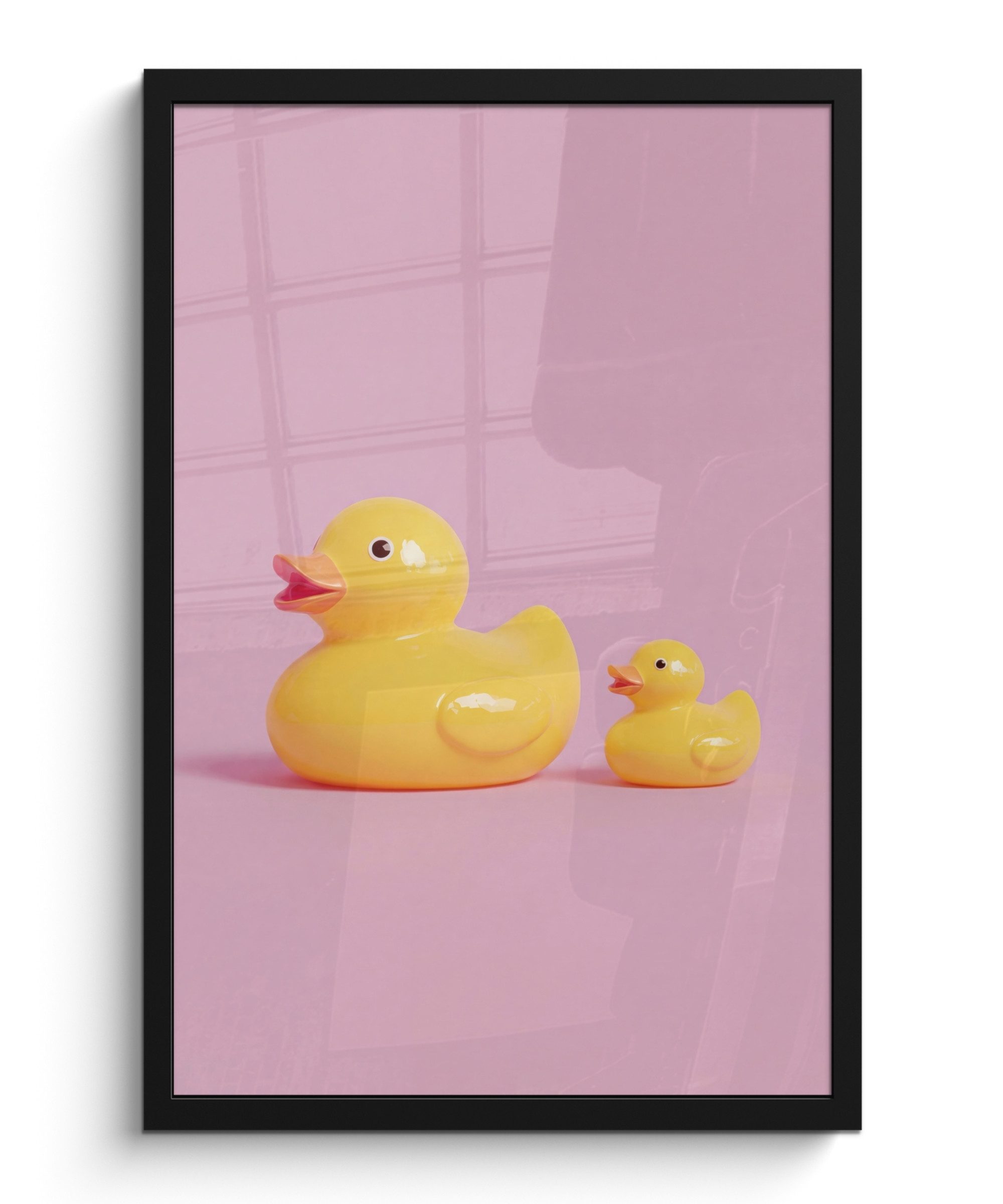 MuchoWow Poster Enten - Fröhlich - Rosa, (1 St), Bilderrahmen Schwarz, Wanddeko für Wohnzimmer, 40x60 cm