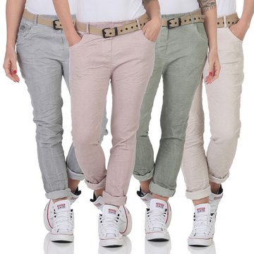 CLEO STYLE Jogger Pants Damen Hose Gürtel 21306 34-38 Khaki