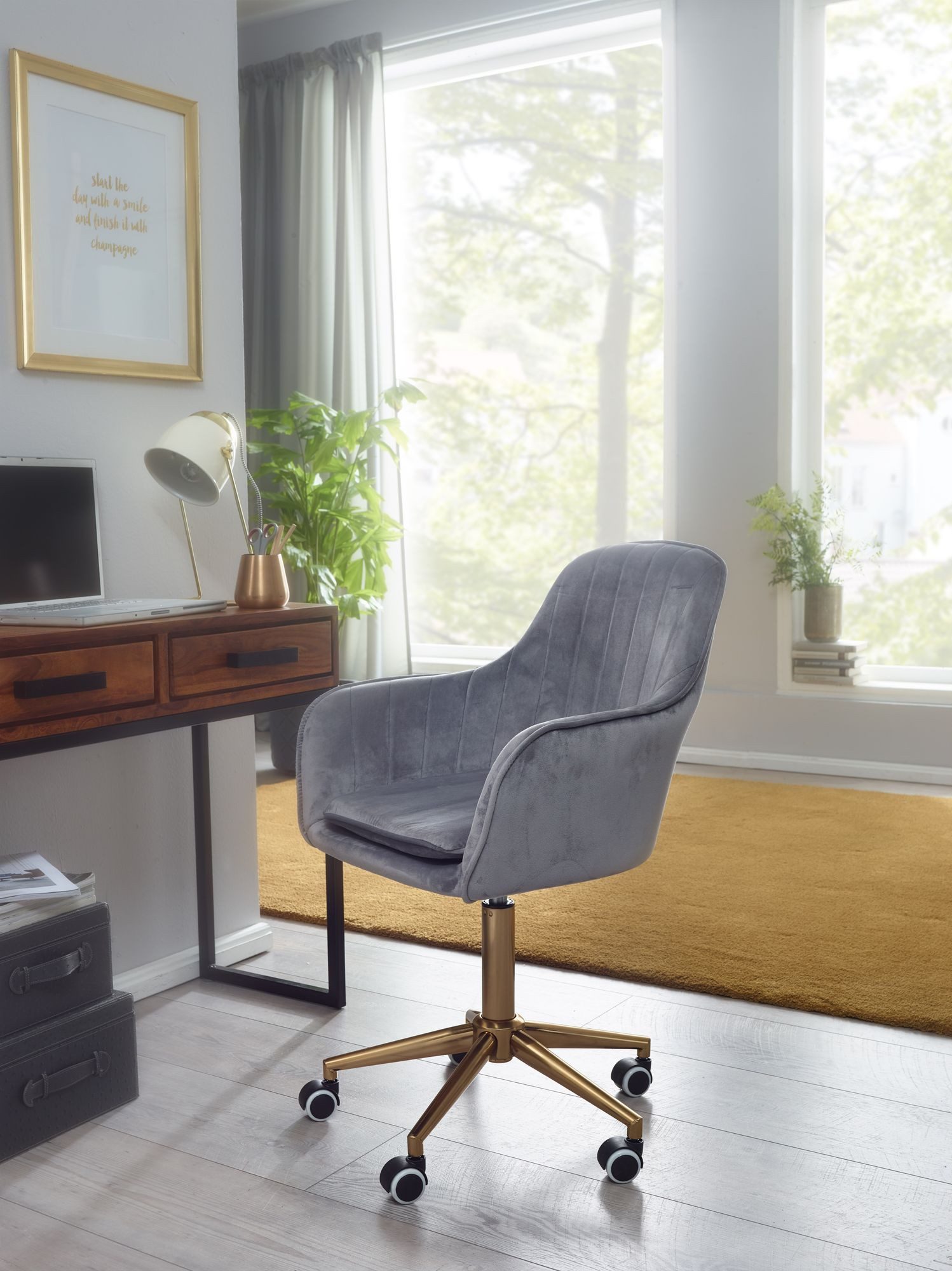 Amstyle Drehstuhl Schreibtischstuhl Samt Grau mit Lehne 120kg Schalenstuhl Stu (Design Schalenstuhl Drehbar mit Lehne, Samt Grau), Drehbar, Schreibtischstuhl 120 kg Höhenverstellbar