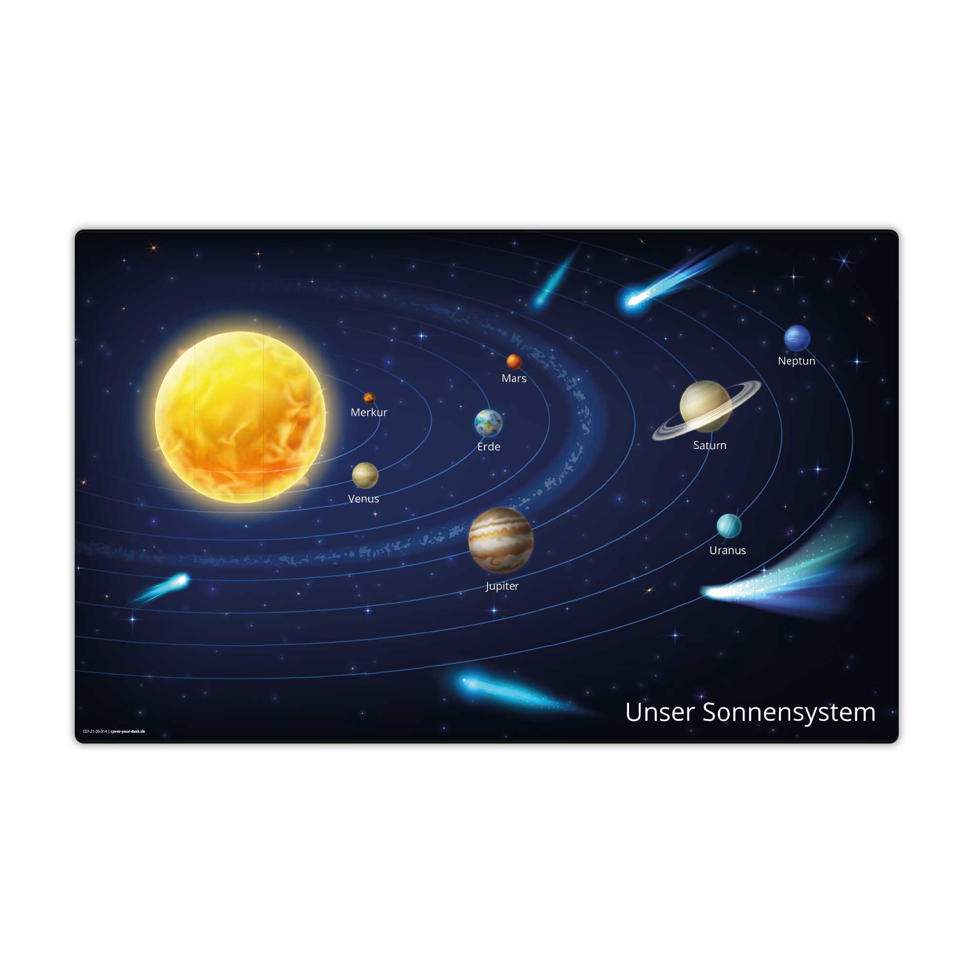 cover-your-desk.de Schreibtischunterlage Unser Sonnensystem, Universum für Kinder, abwischbar, (1 tlg)