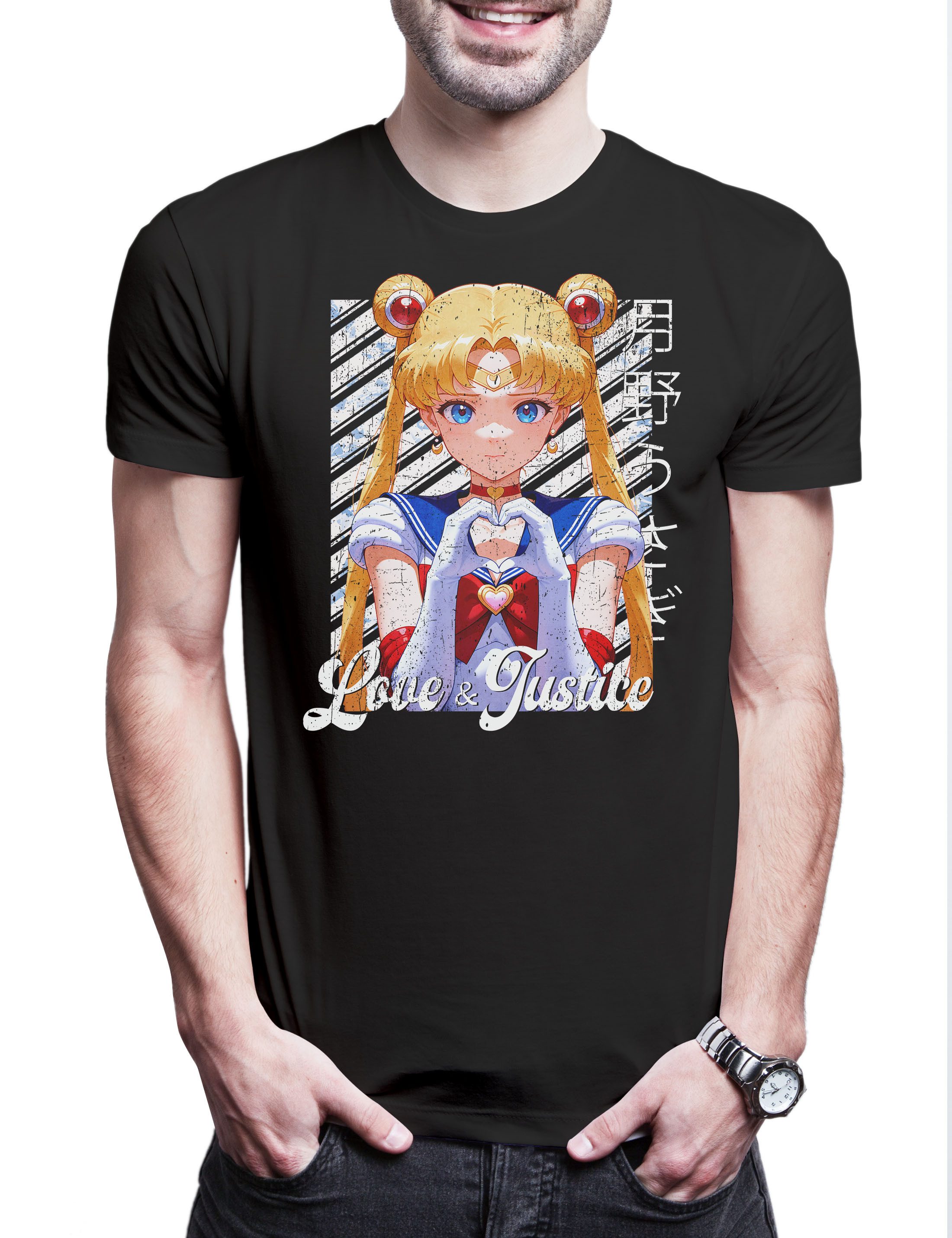 Print-Shirt Love And Justice Herren T-Shirt Anime Sailor Girl Usagi Tsukino