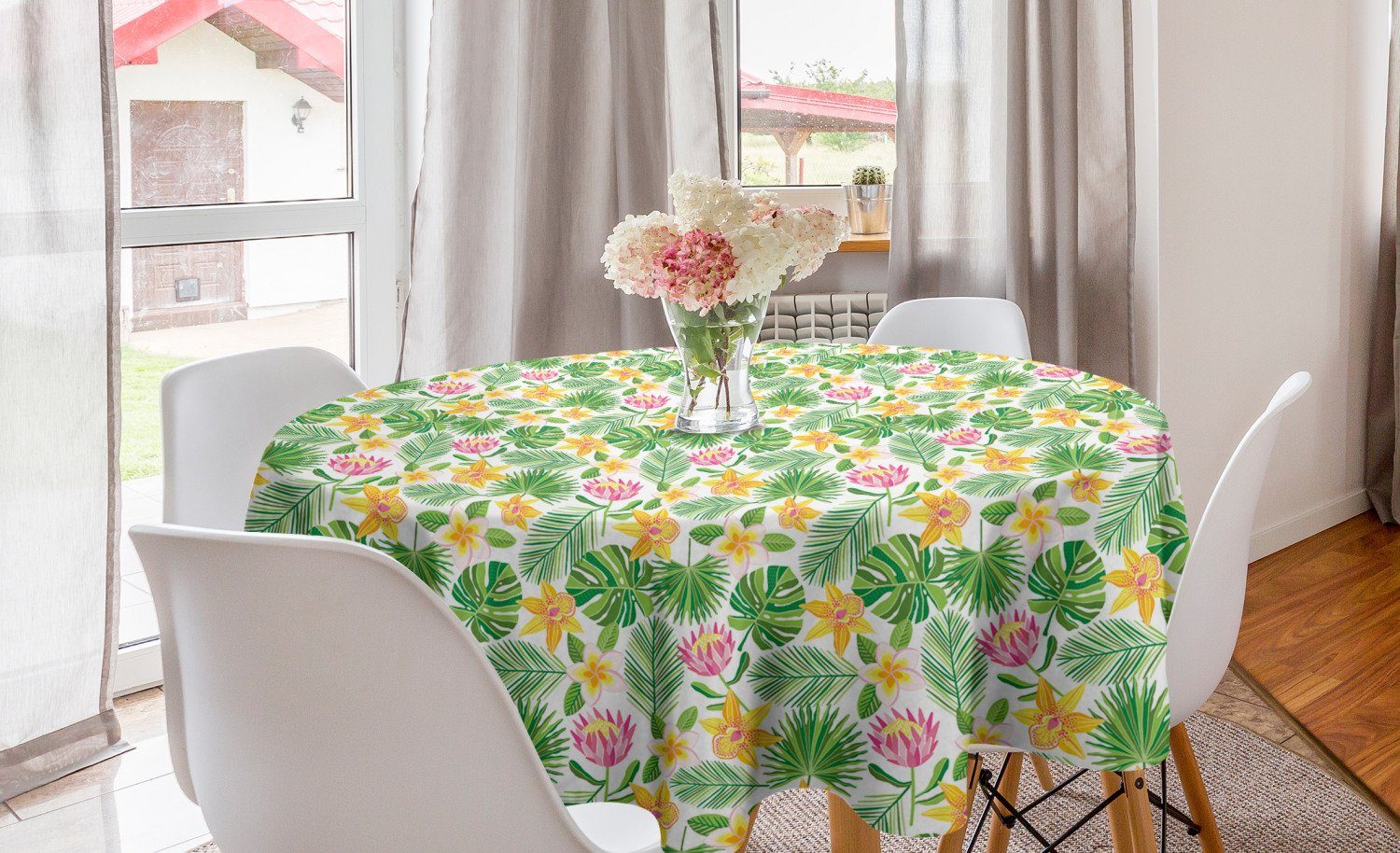 Tischdecke Abakuhaus Kreis für Hawaii Tischdecke Abdeckung Küche Bunte Dekoration, Esszimmer Laub-Muster