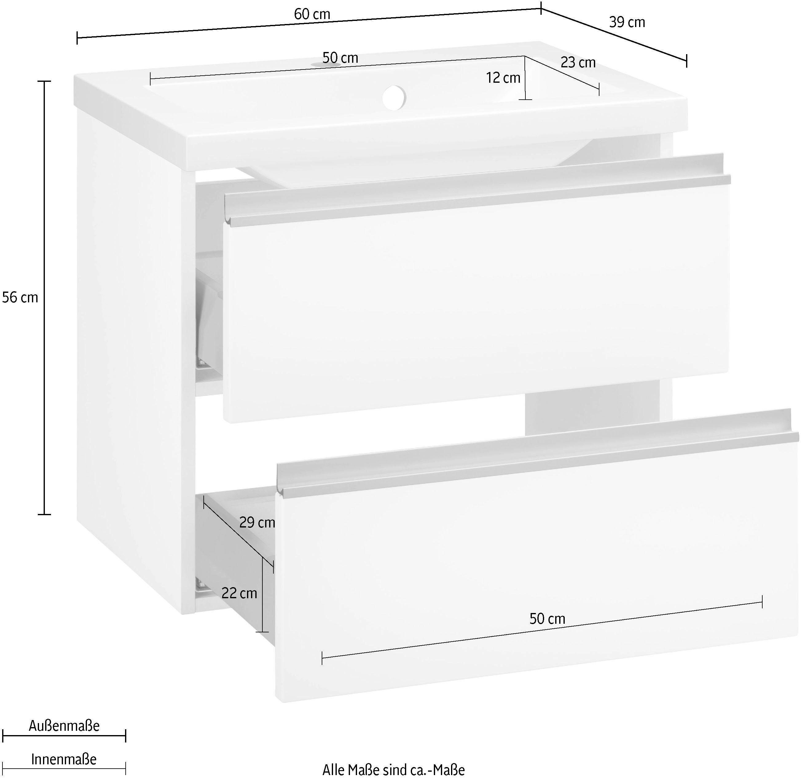 Waschbeckenunterschrank Ohio HELD 60 cm Waschtisch Waschbecken, Breite MÖBEL Badmöbel, inkl.