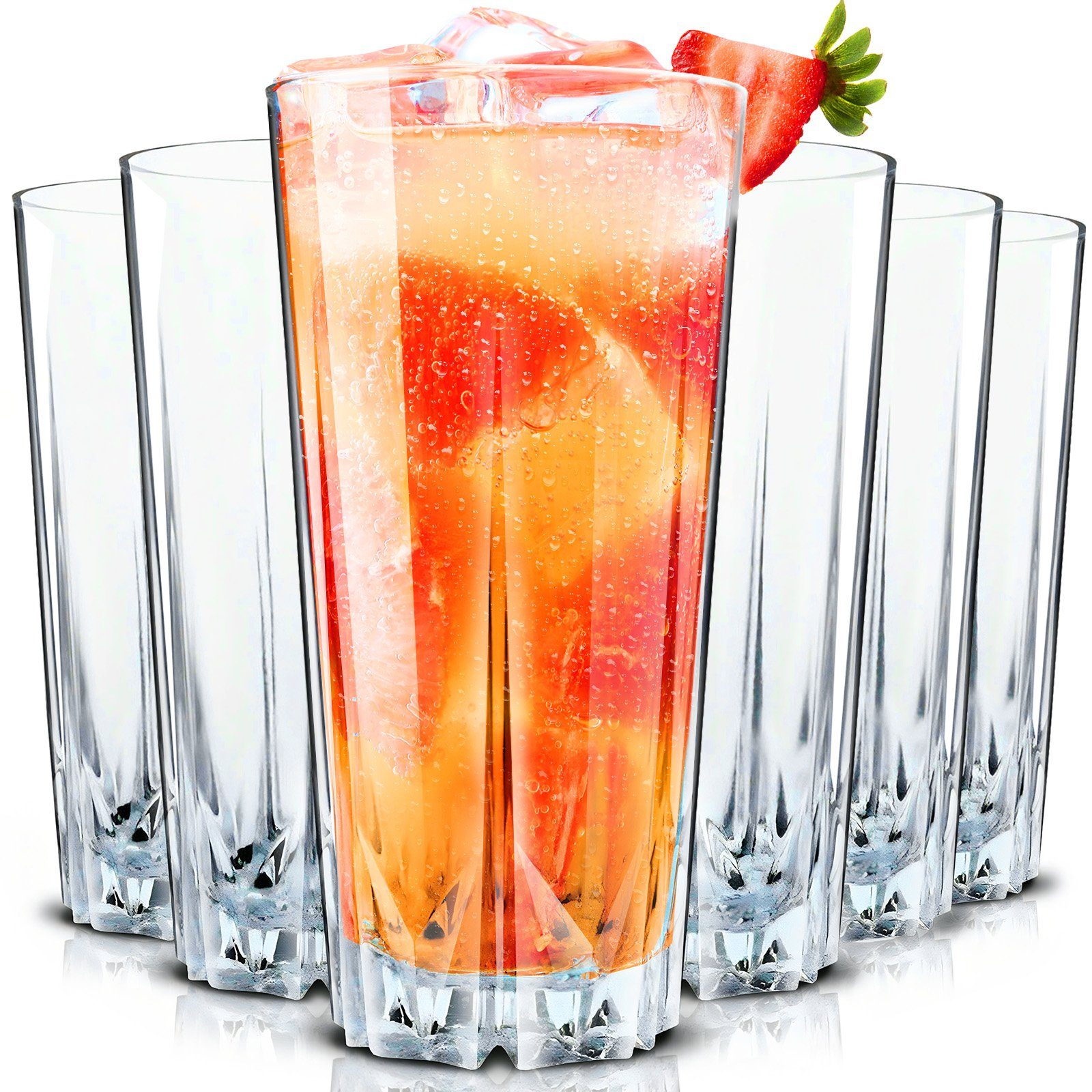 KONZEPT Gläser-Set Cocktailgläser Set 330 ml, Trinkgläser, Geriffelte Gläser, 6-tlg., für Cocktails, Wasser, Saft, Mojito, Longdrinkgläser