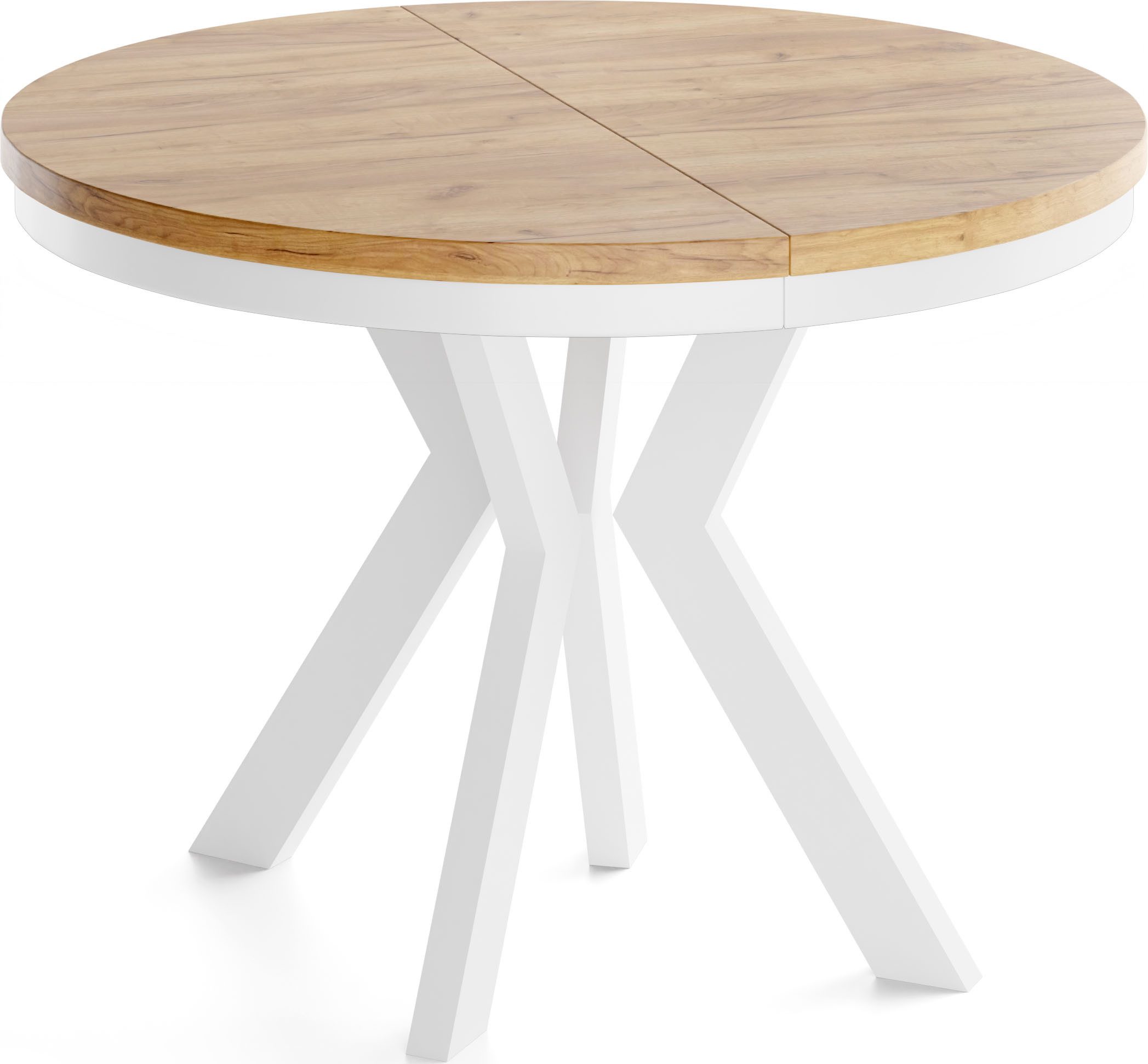 WFL GROUP Esstisch Savio Neo ausziehbar verlängerbar rund modern mit Weißen Holzbeinen (MADE IN EU, XXL Groß – 80/90/100 cm ausziehbar auf 130/190/200/300 cm), platzsparender Tisch für kleine Küche, Esszimmer oder Wohnzimmer