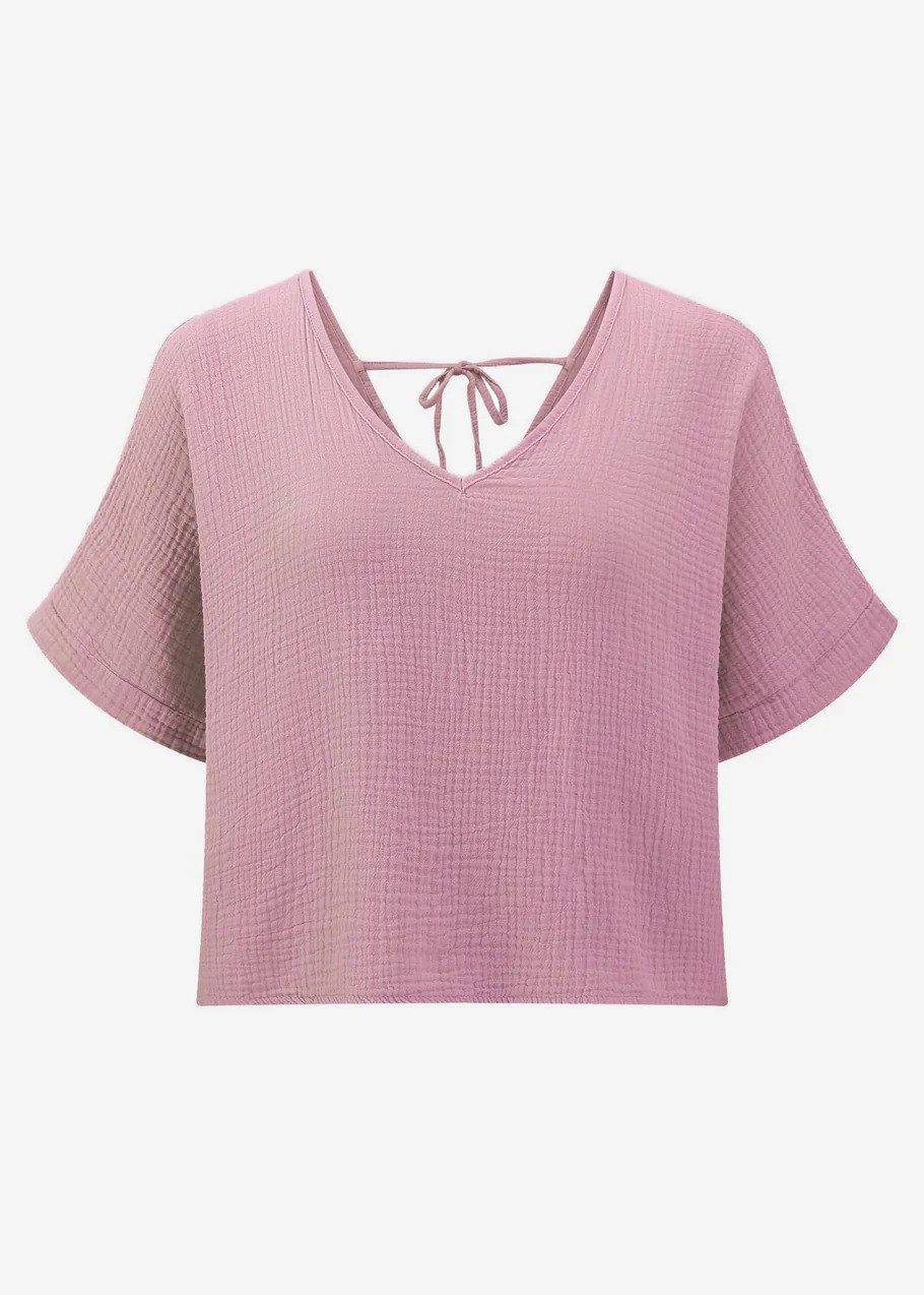 SASSYCLASSY Kurzarmshirt Musselin Shirt mit V-Ausschnitt günstig online kaufen
