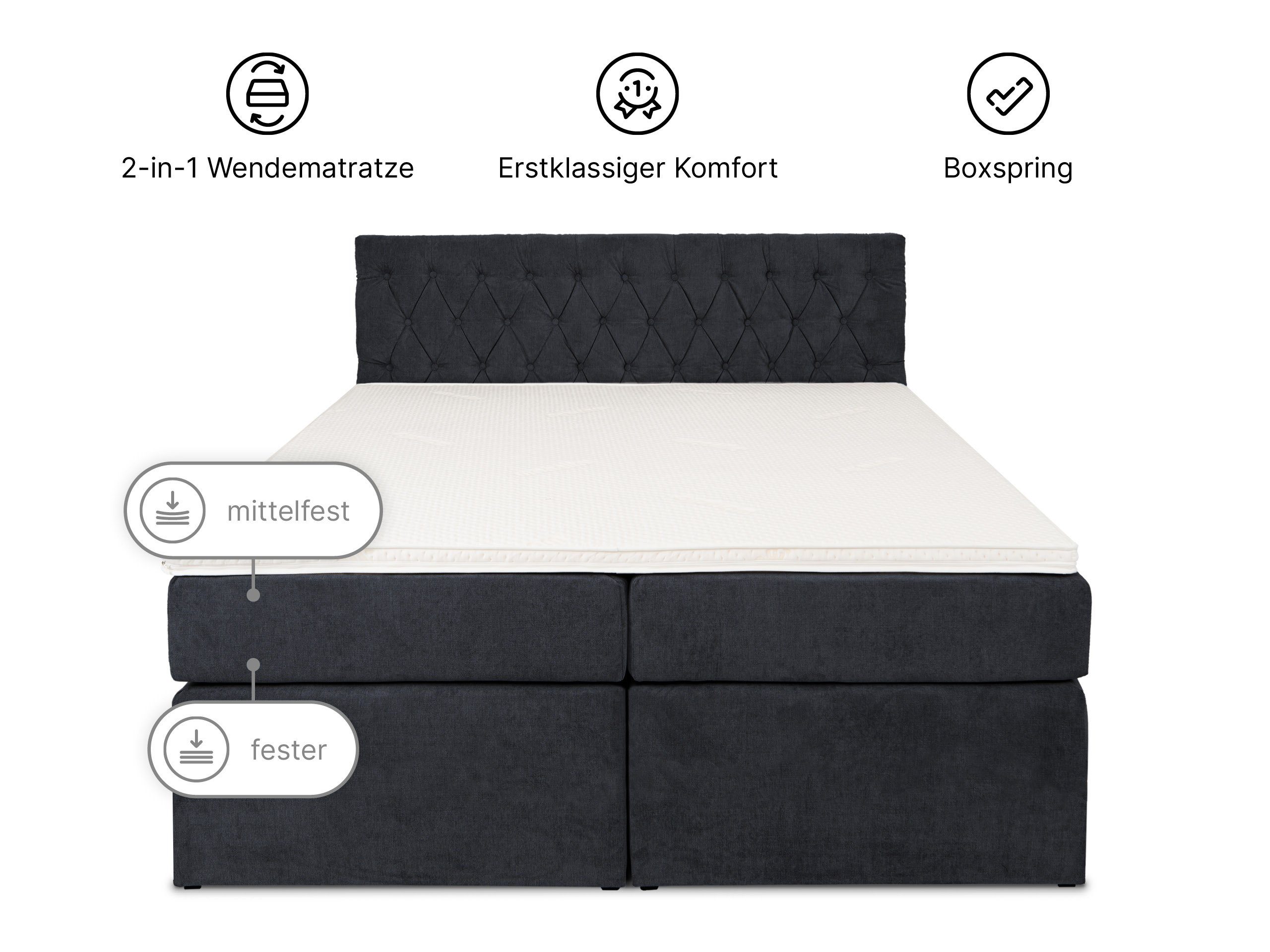 cm 6 Boxspringbett inkl. Kaltschaum-Topper wonello Amsterdam, dunkelblau