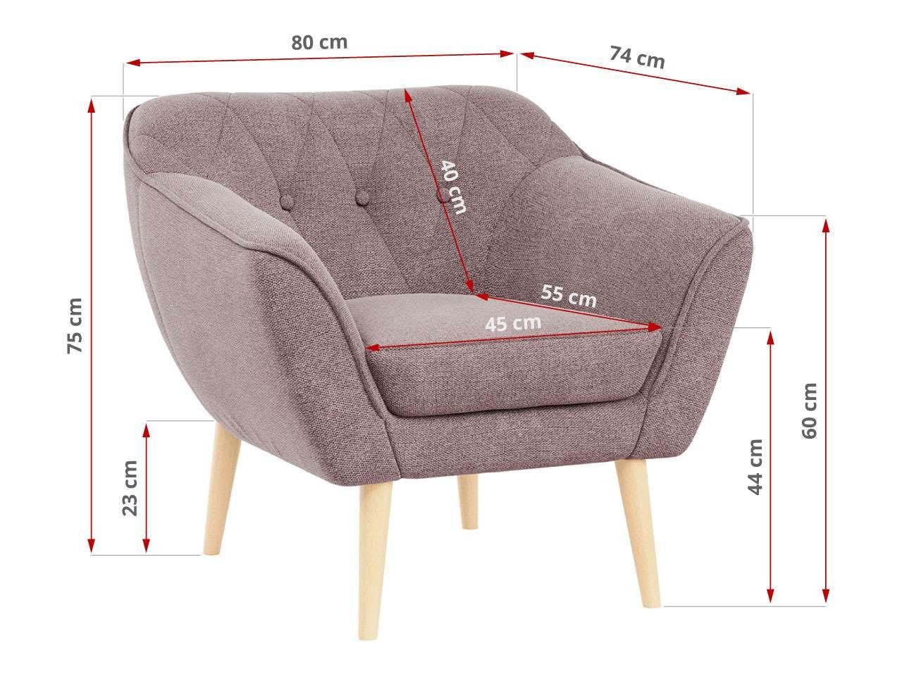 MKS MÖBEL Holzbeine Sofa Polsterung, Stil, Gesteppte 1 Skandinavischer PIRS Sitzer