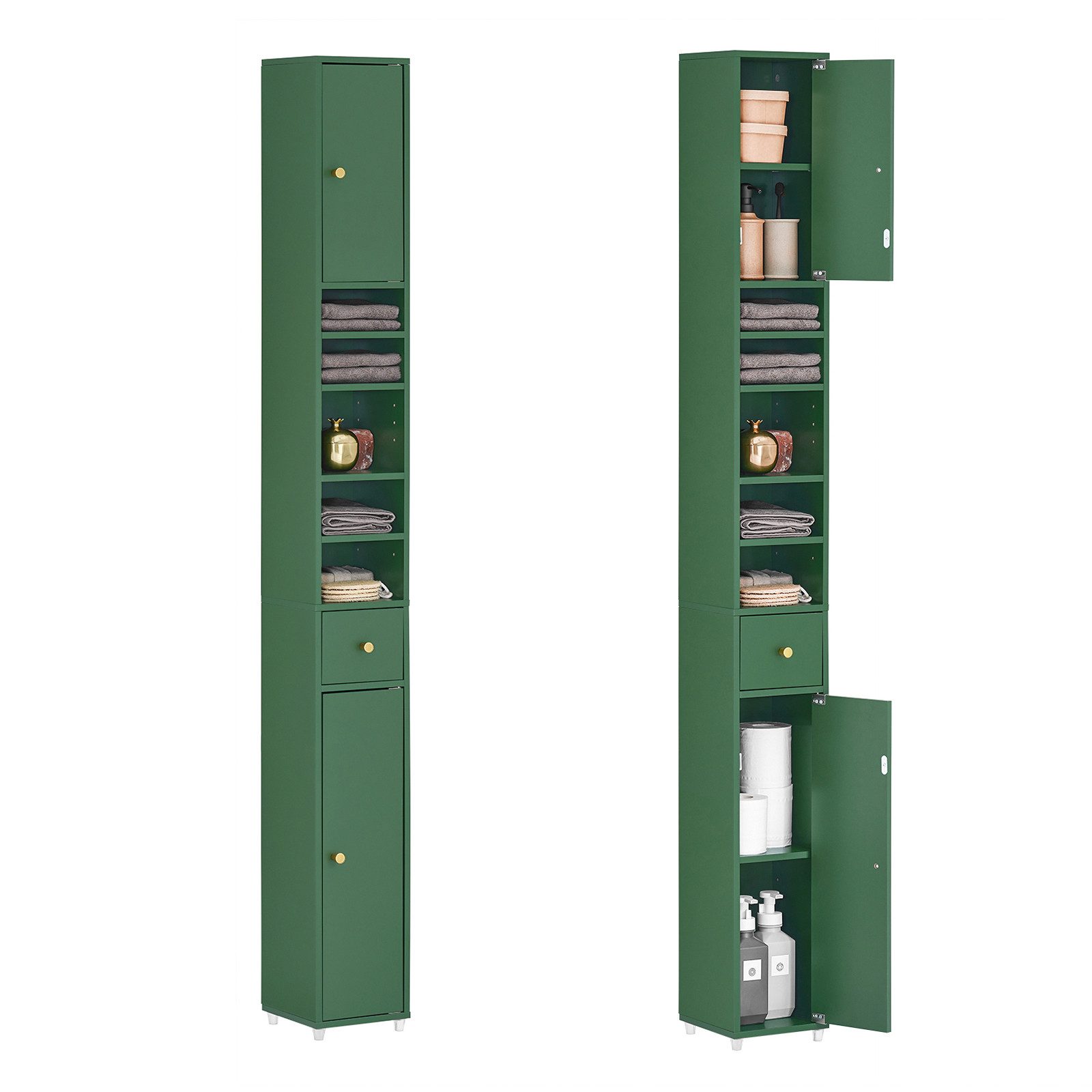SoBuy Badezimmerschrank mit 5 Fächern und 1 Schublade MDF Grün BZR34-SY günstig online kaufen