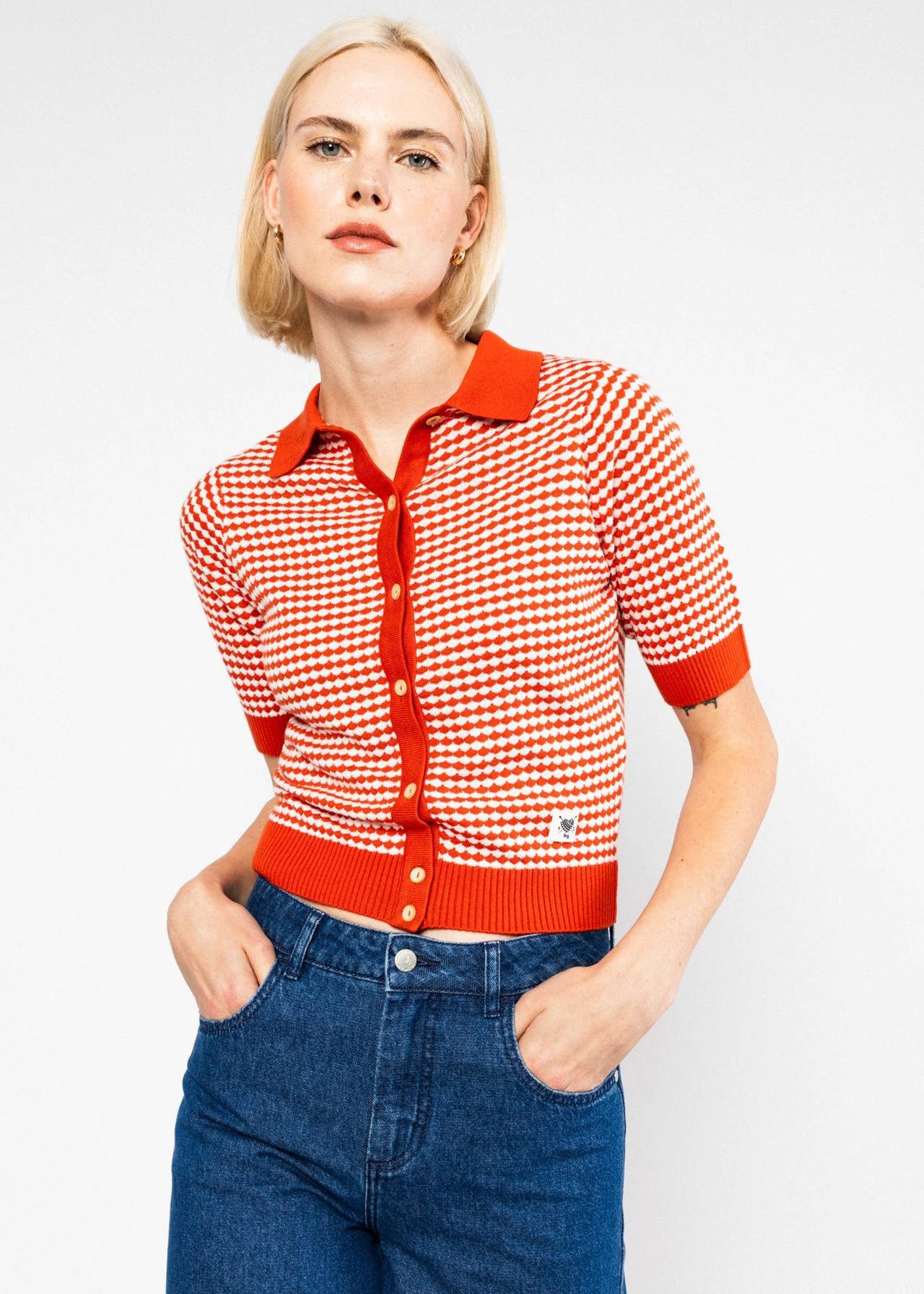 Blutsgeschwister Strickjacke - Petite Poloette - Strickshirt Damen - Polo Shirt - Feinstrickobertei