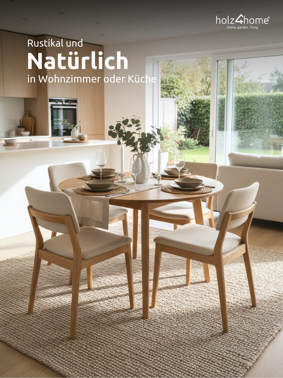 holz4home® Esstisch Rund aus Eichenholz Massiv I Wohnzimmertisch Modern, Rund