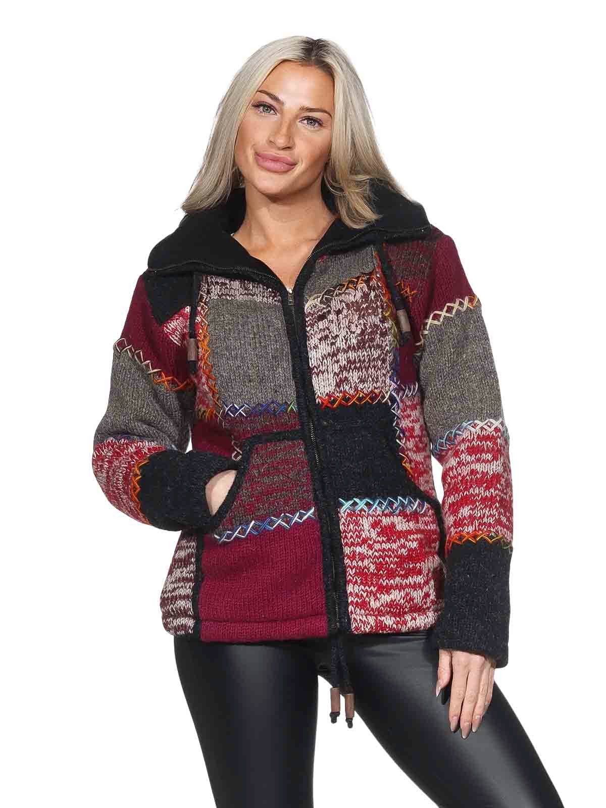 KUNST UND MAGIE Strickjacke Damen Strickjacke Wolle Bunte Patchwork Jacke F günstig online kaufen