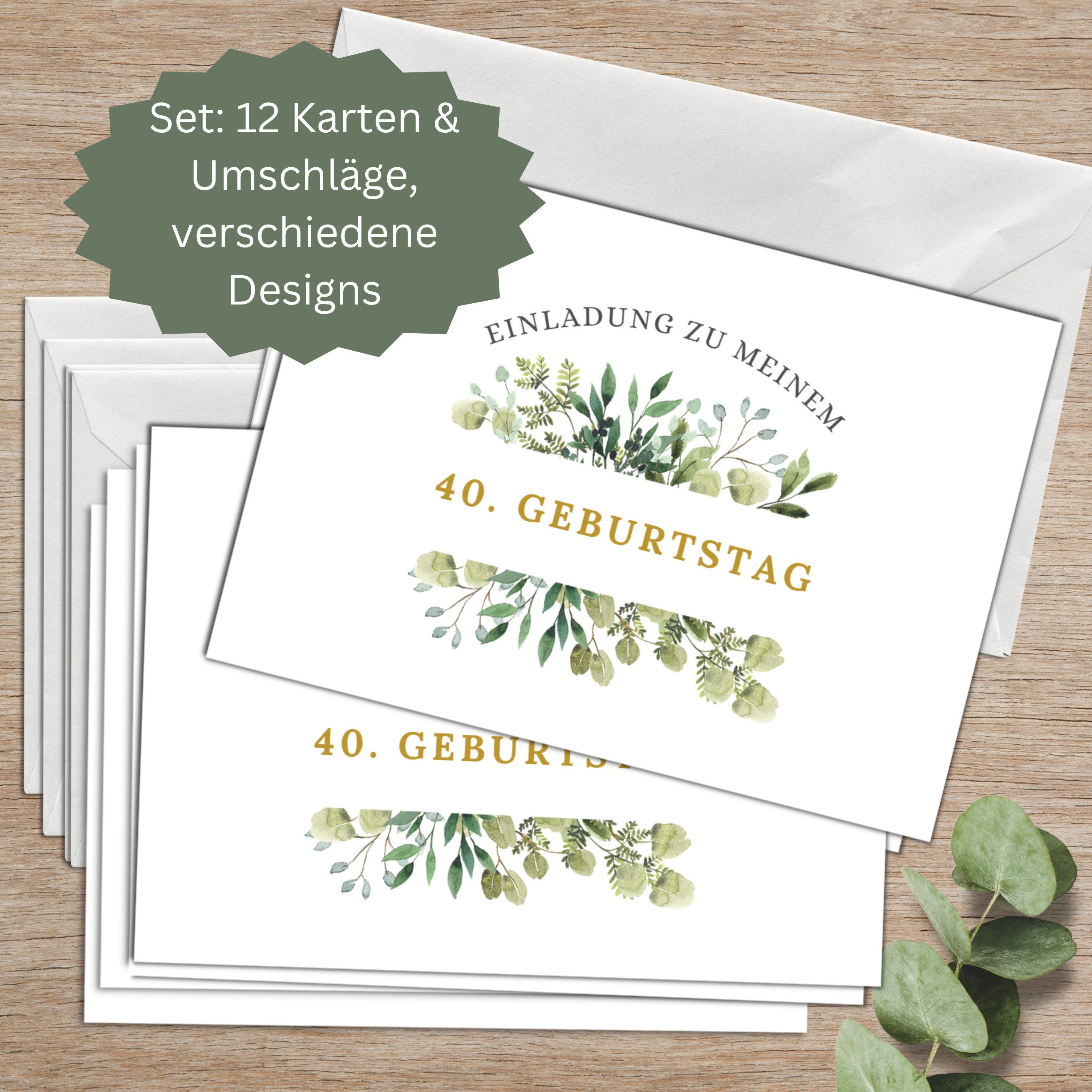 Briefzauber Einladungskarten Geburtstagseinladung 40 Geburtstag, Set 12x Karten & 12x Umschläge