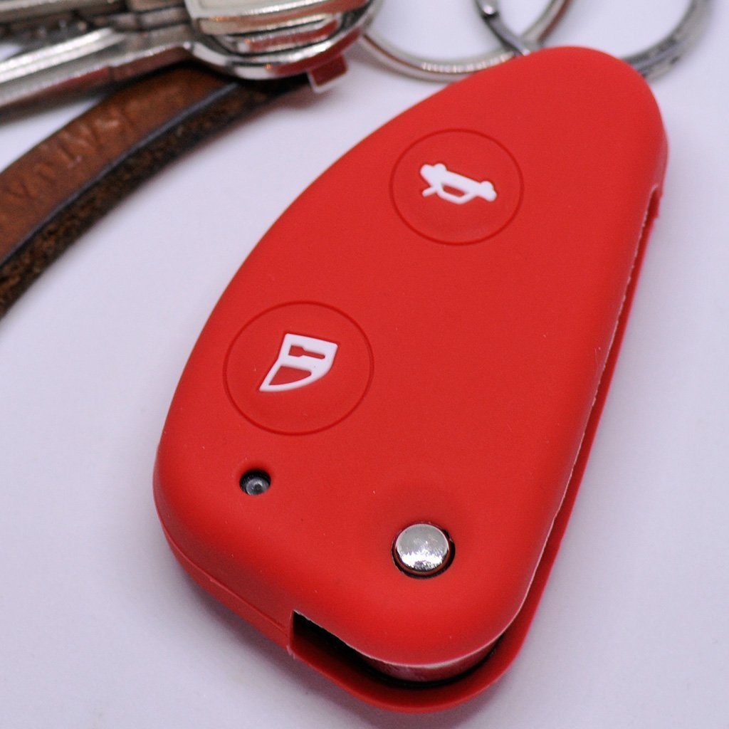 mt-key Schlüsseltasche Autoschlüssel Softcase Silikon Schutzhülle Rot, für Alfa Romeo 156 147 GT 97-10 2 Tasten Klappschlüssel