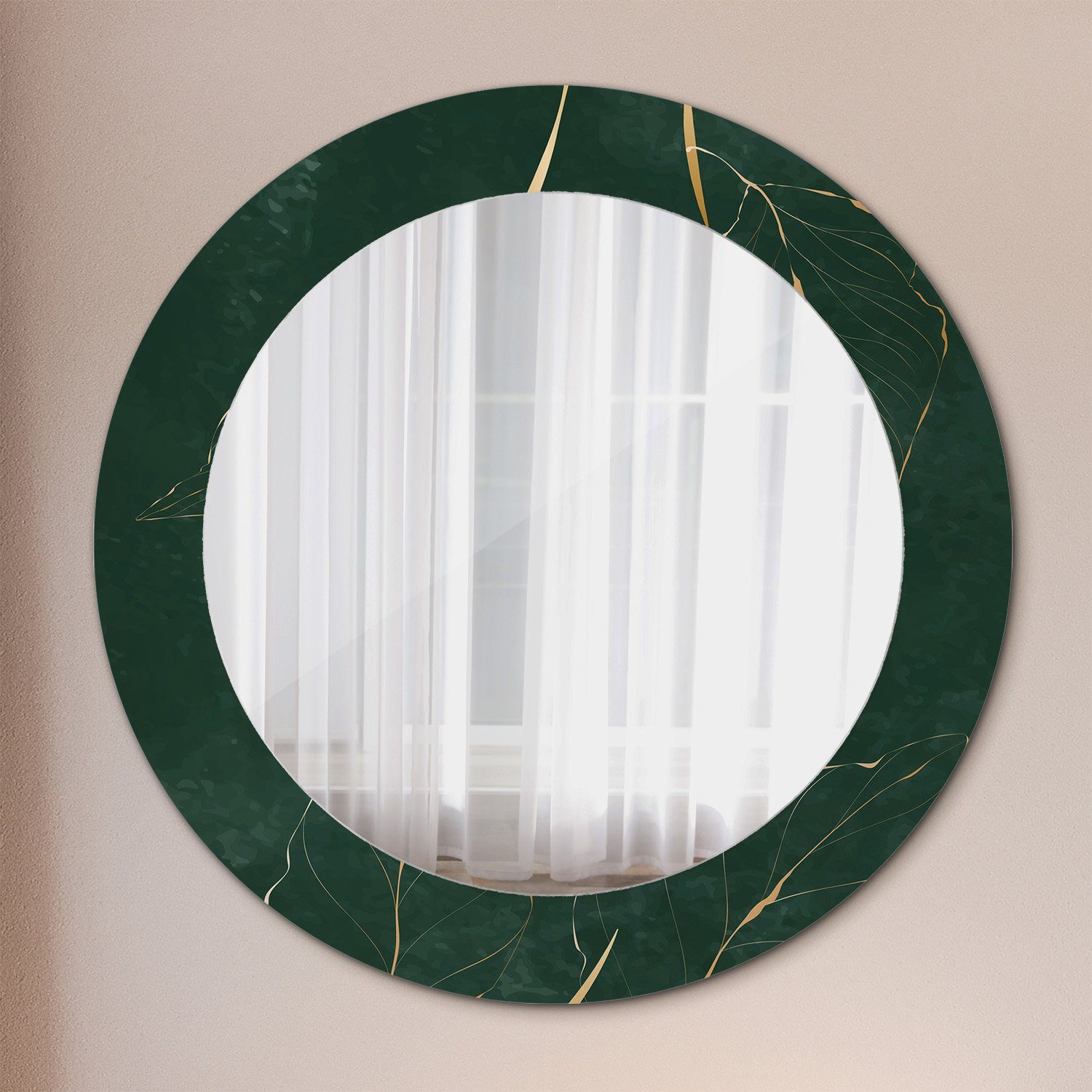 Tulup Spiegel Badspiegel mit Aufdruck Schminkspiegel Hängespiegel Rund: Ø60cm Golden Leaves | Spiegel