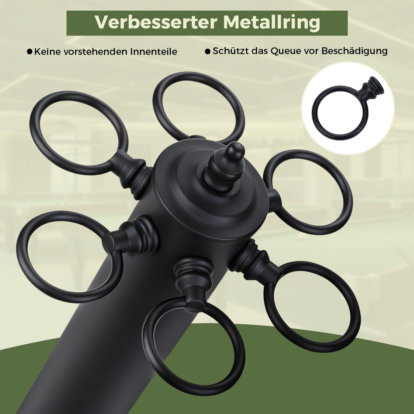 QUBEBU Billardqueue Billard-Queue Ständer, Freistehender Billard-Queue-Rack für 6 Queues, (Metall Pool-Queue-Halter für Billard-Spielzimmer, Pooltisch-Zubehör, 1-tlg), Rundes Billardtischständer für Spielzimmer, Billardzimmer