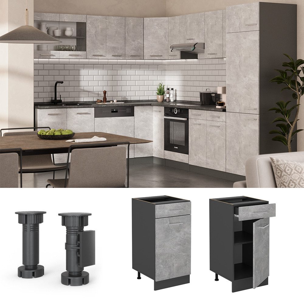 Vicco Unterschrank R-Line, Beton/Anthrazit, 40 cm ohne Arbeitsplatte (1-St)