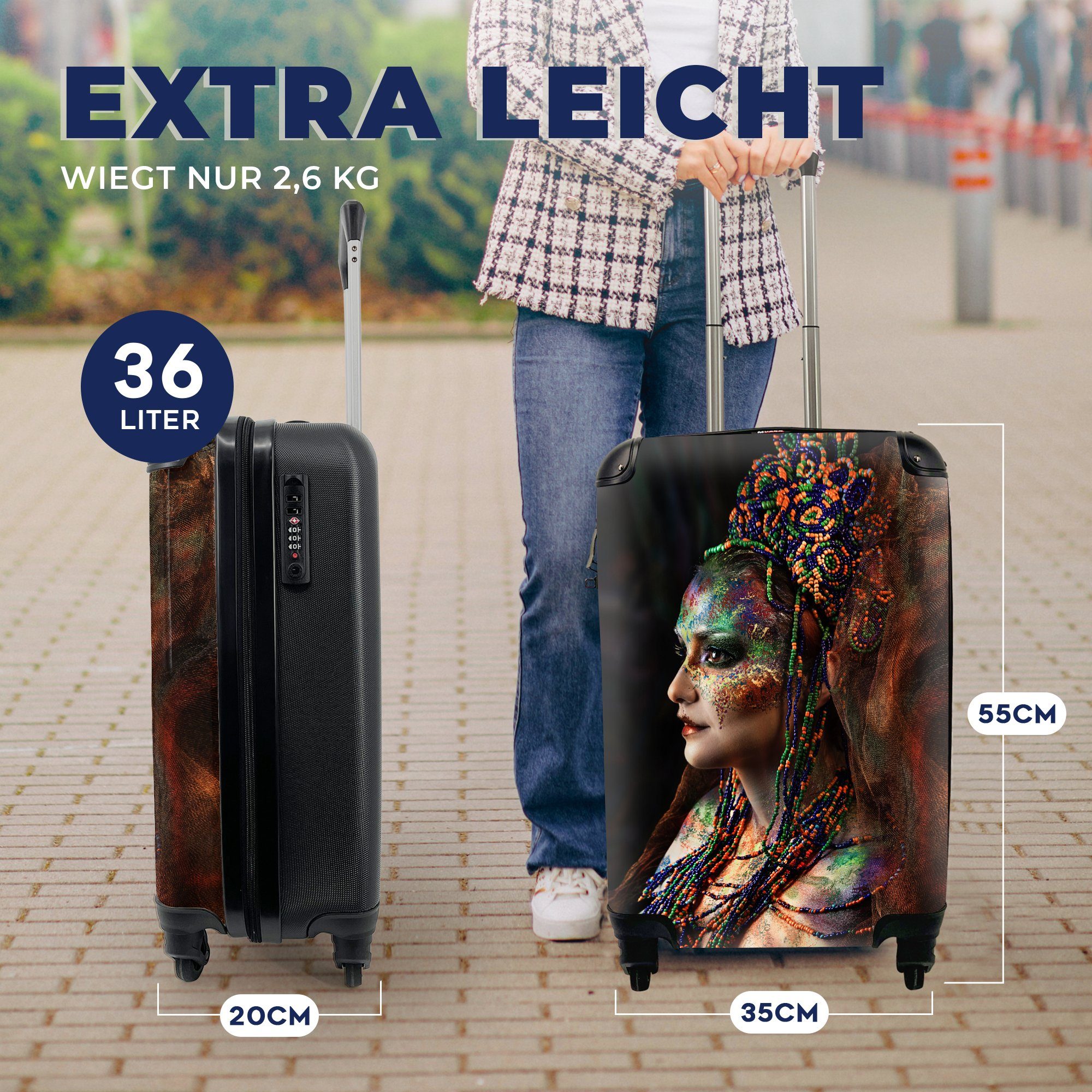 Perlen Reisetasche Handgepäck Handgepäckkoffer rollen, für Frau Ferien, mit 4 Farbe, - - Rollen, Reisekoffer MuchoWow Trolley,