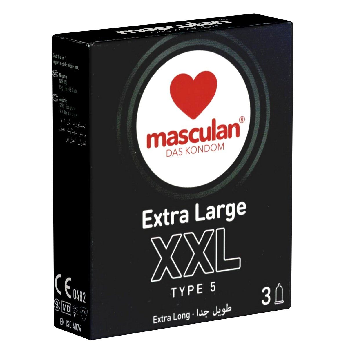 Masculan XXL-Kondome Typ 5 (XXL) Packung mit, 3 St., extragroße Qualitätskondome, größere Kondome für ausreichend Platz