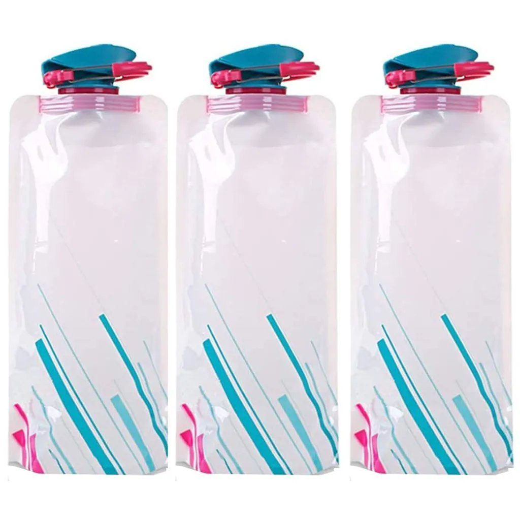 TUABUR Trinkflasche 700ML Faltbare Wasserflaschen Set von 3 Trinkflasche Flasche Beutel Weiss