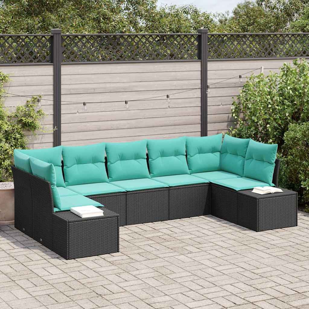 vidaXL Loungesofa Gartensofa-set 7 stk. 7-Sitzanzahl Schwarz und Türkis, 7 Teile