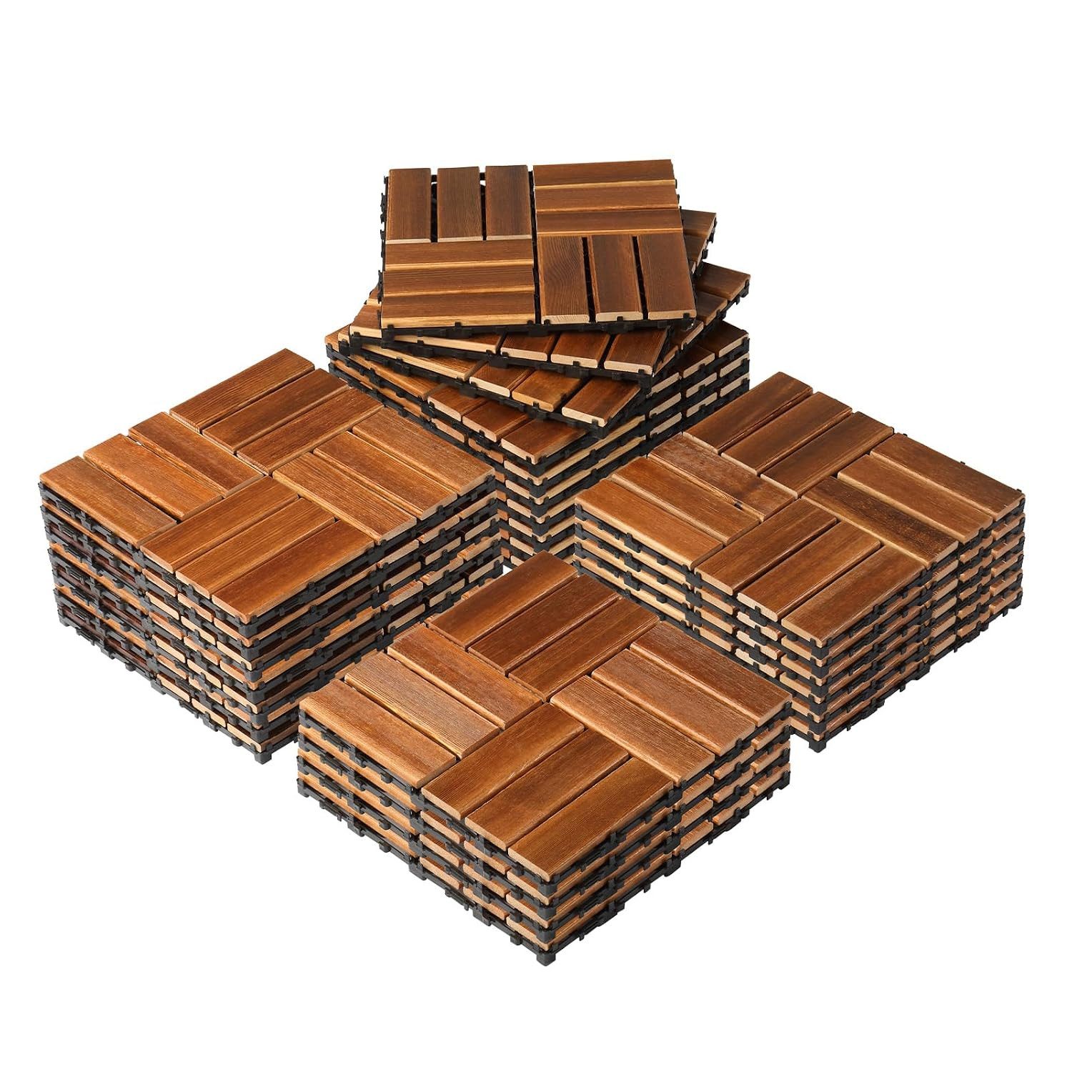 LEADZM Terrassendielen Terrassenfliesen 22er Set Klicksystem 30x30cm, Holz, 2,00 m², BxL: je 30,00x30,00 cm, 2,30 mm Stärke, (22-St), Kiefernholz, wasserabweisend, Balkonfliesen für Balkon & Terrasse