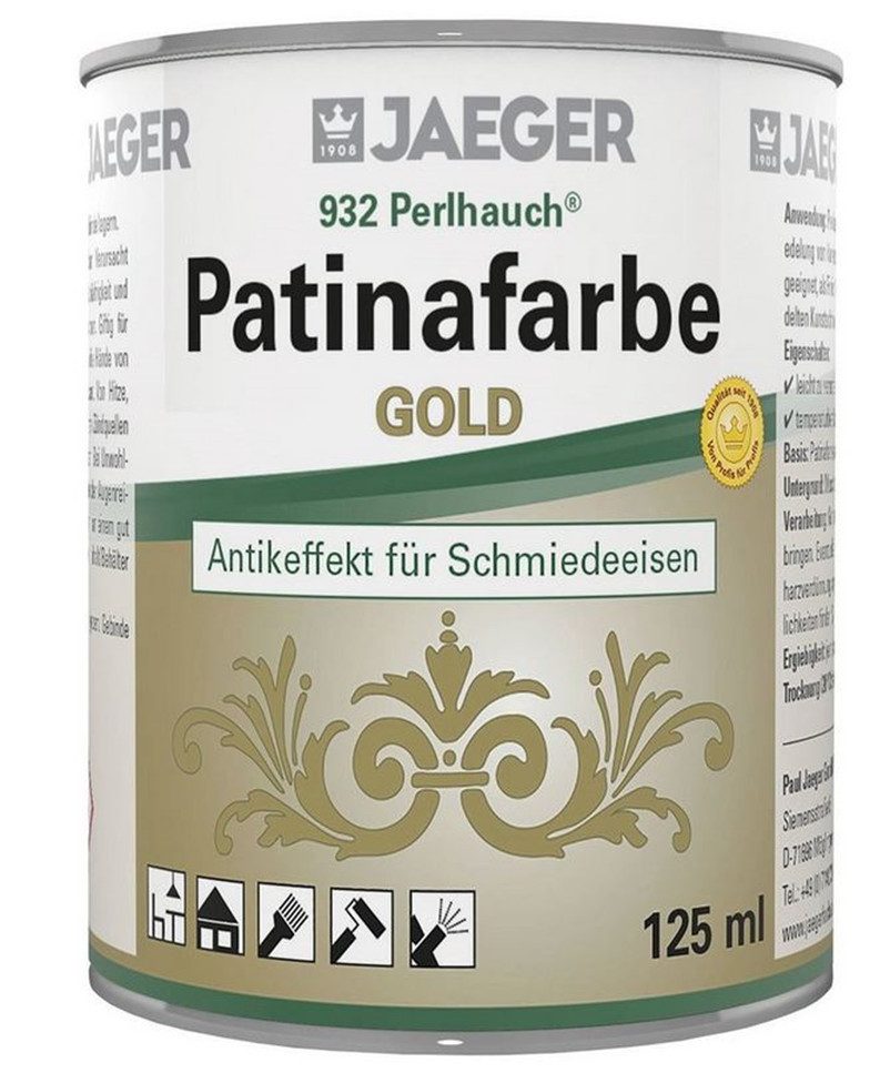Jaegerlacke Metallglanzfarbe 932 Patinafarbe zur Veredelung von Kunstschmiedearbeiten, 125 ml, für innen und außen, bis ca 80°C temperaturbeständig