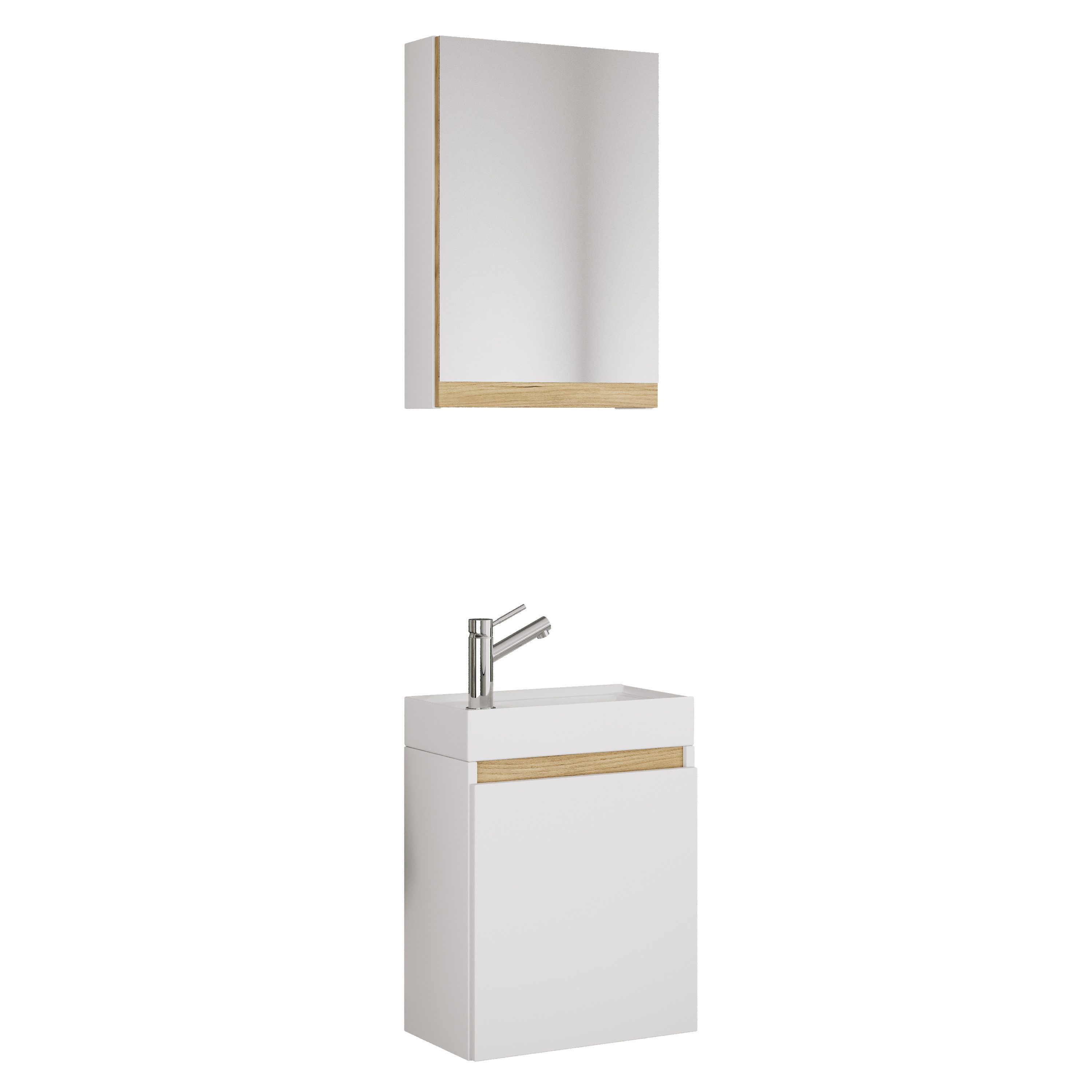 VCM Badmöbel-Set, (2-St., 1x Unterschrank 1x Waschbecken 1x Spiegelschrank)