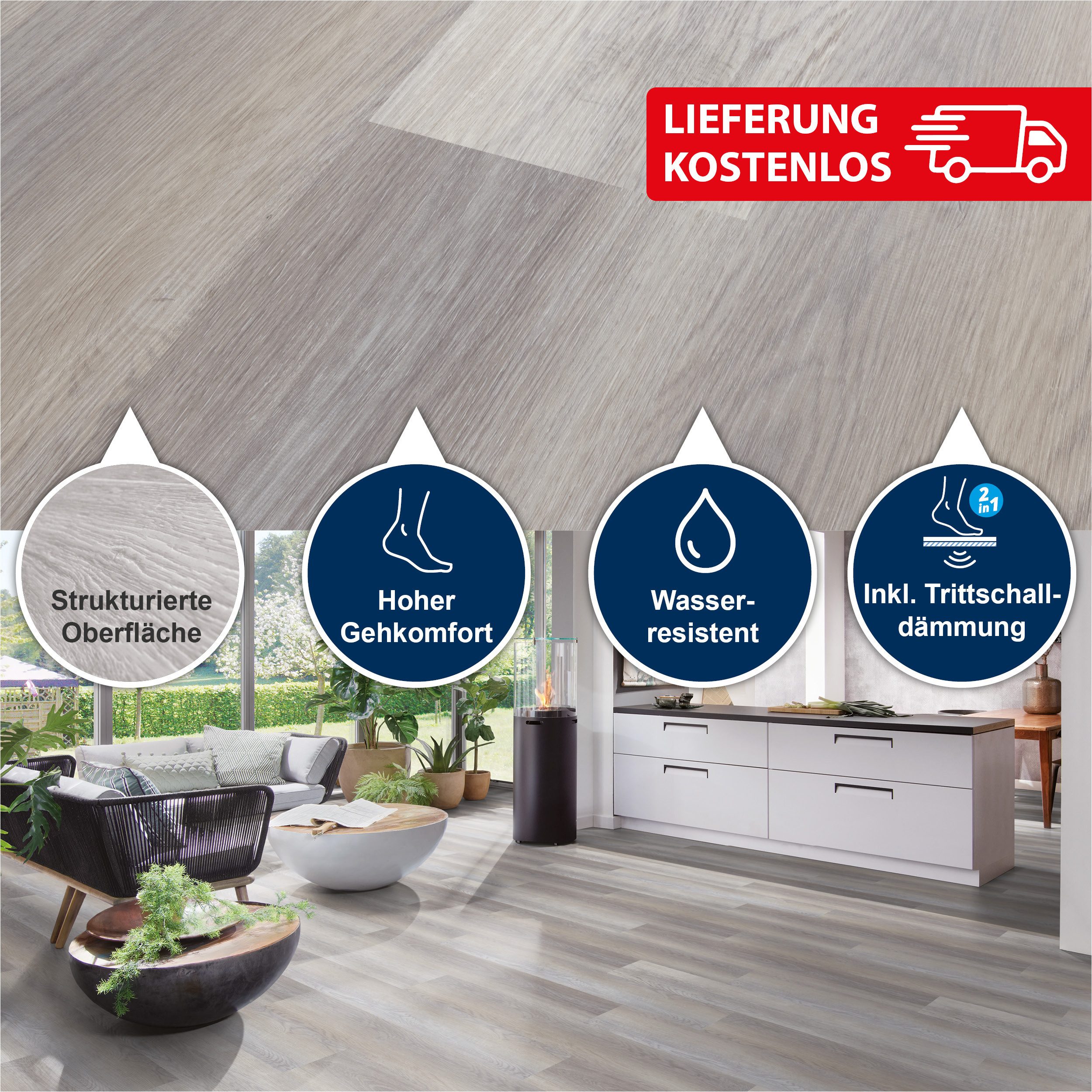 Strong SPC Designboden Handmuster Premium Klick-Vinylboden inkl. Trittschalldämmung, Handmuster / Farbmuster, Versandkostenfreie Lieferung, Inkl. Trittschalldämmung, Wasserfest und mit Klicksystem