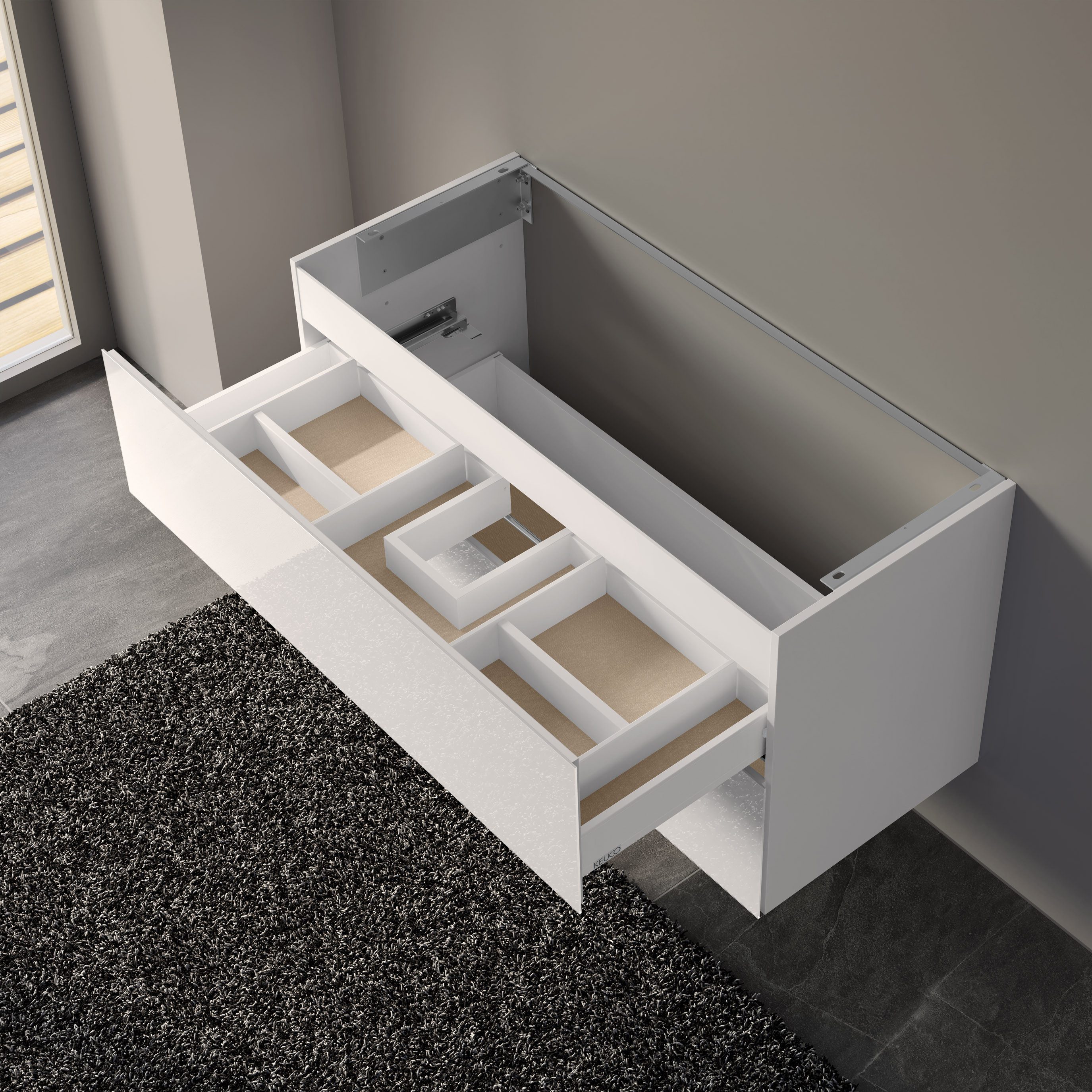 Keuco Badmöbel-Set LUCA, (Set, 3 teilig, Badmöbel-Set mit Spiegelschrank, Waschtisch und Unterschrank), Waschtischunterbau (2 Auszüge), Waschtisch, LED-Spiegelschrank, 120 cm