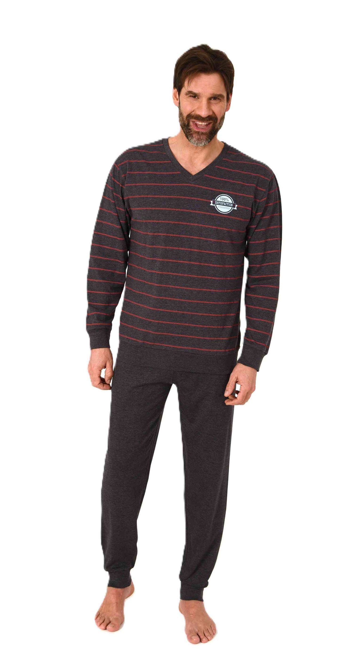 Normann Pyjama Normann Herren langarm Pyjama mit Bündchen in edler Streifen günstig online kaufen
