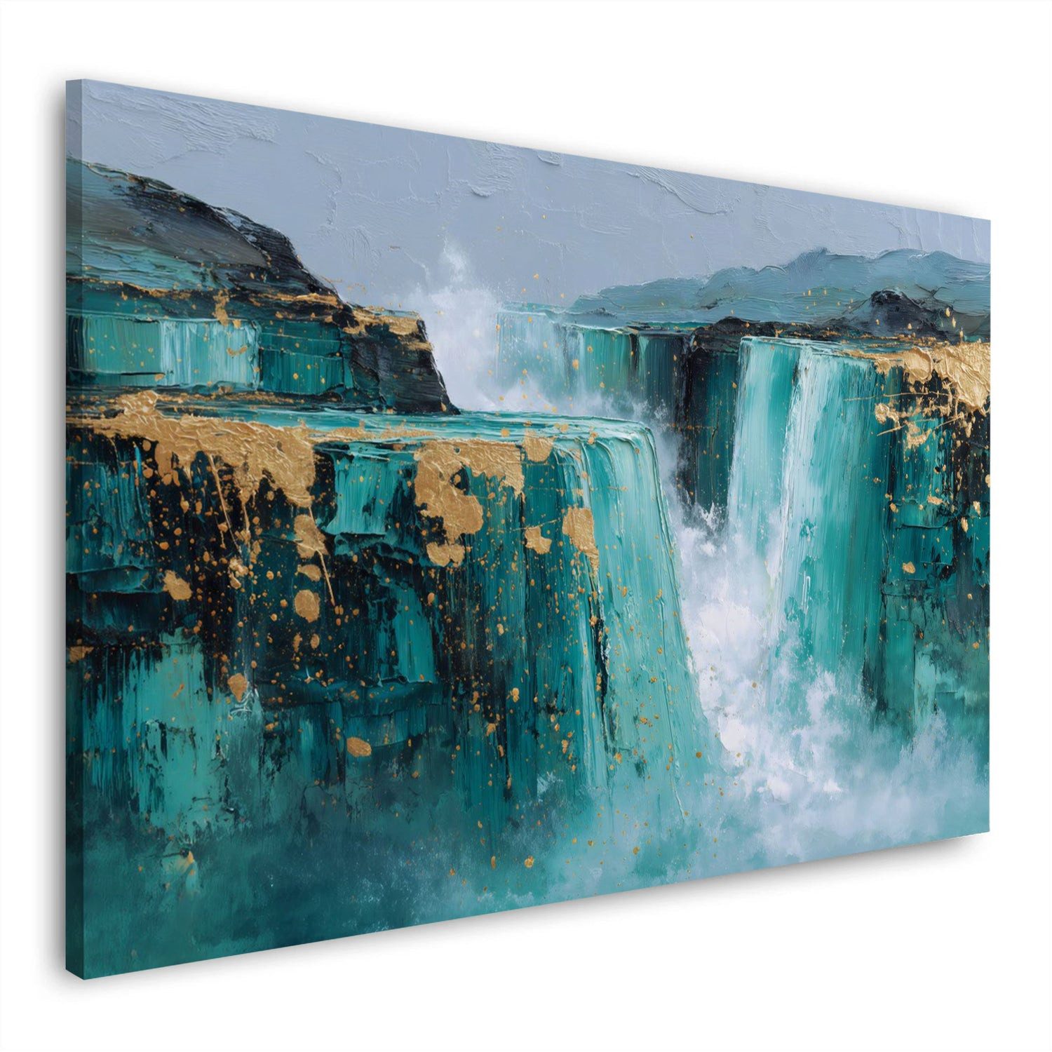 Artedinoi Leinwandbild Wasserfall abstrakt Natur türkis goldenes Wandbild Leinwandbild Kunstd, Wasserfall in Türkis und Gold