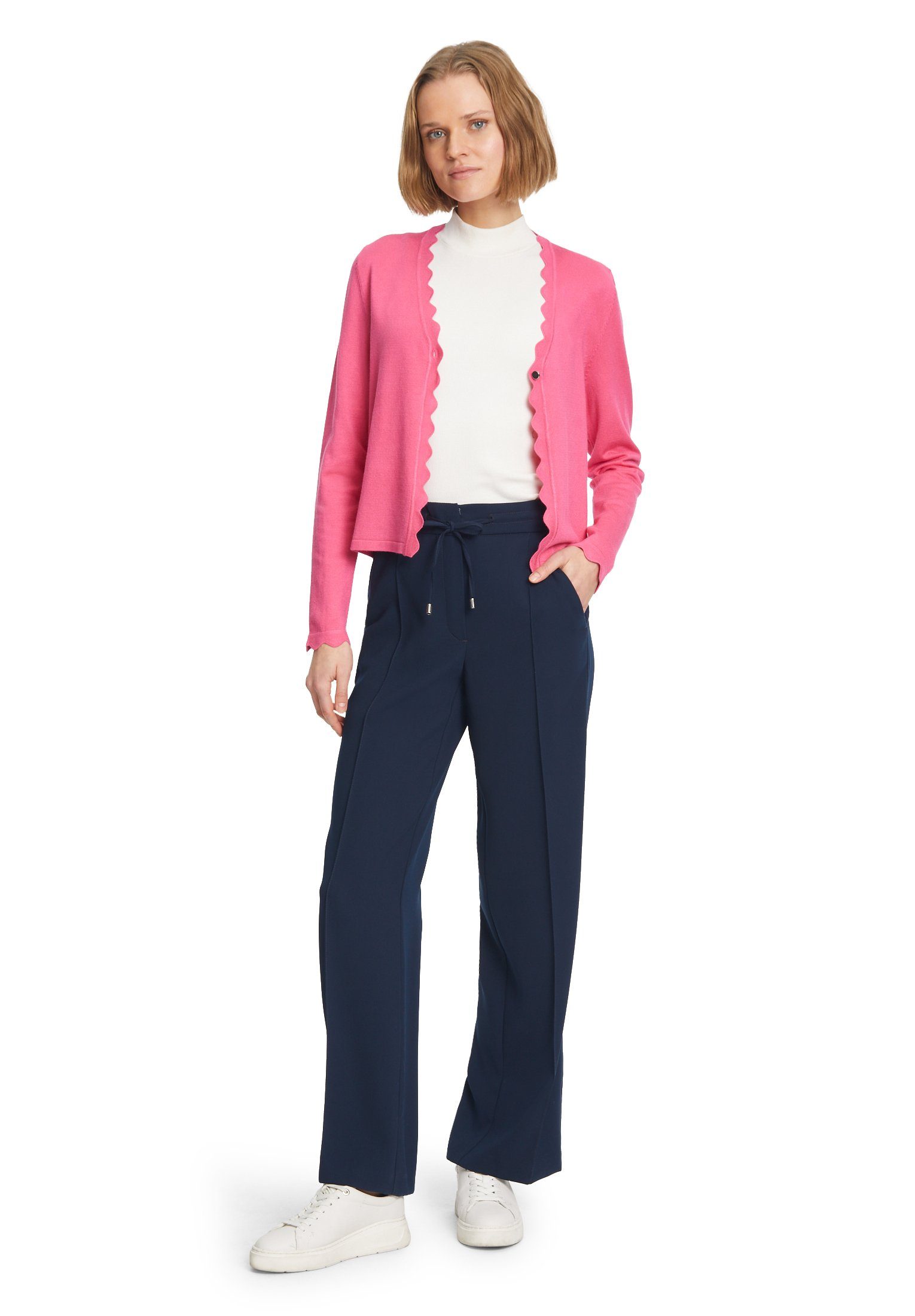 Flambé Betty Knopfleiste Barclay Strickjacke (1-tlg) Bogenkante Pink mit