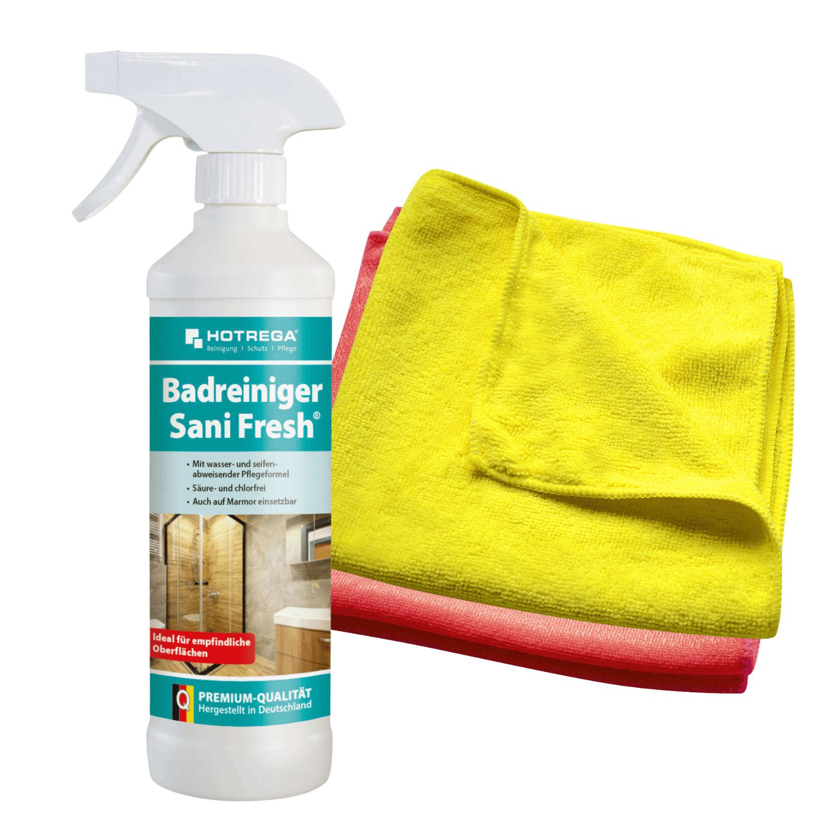 HOTREGA® Badreiniger Sani Fresh Sanitär Reiniger 500ml mit 2x Microfasertuch Badreiniger