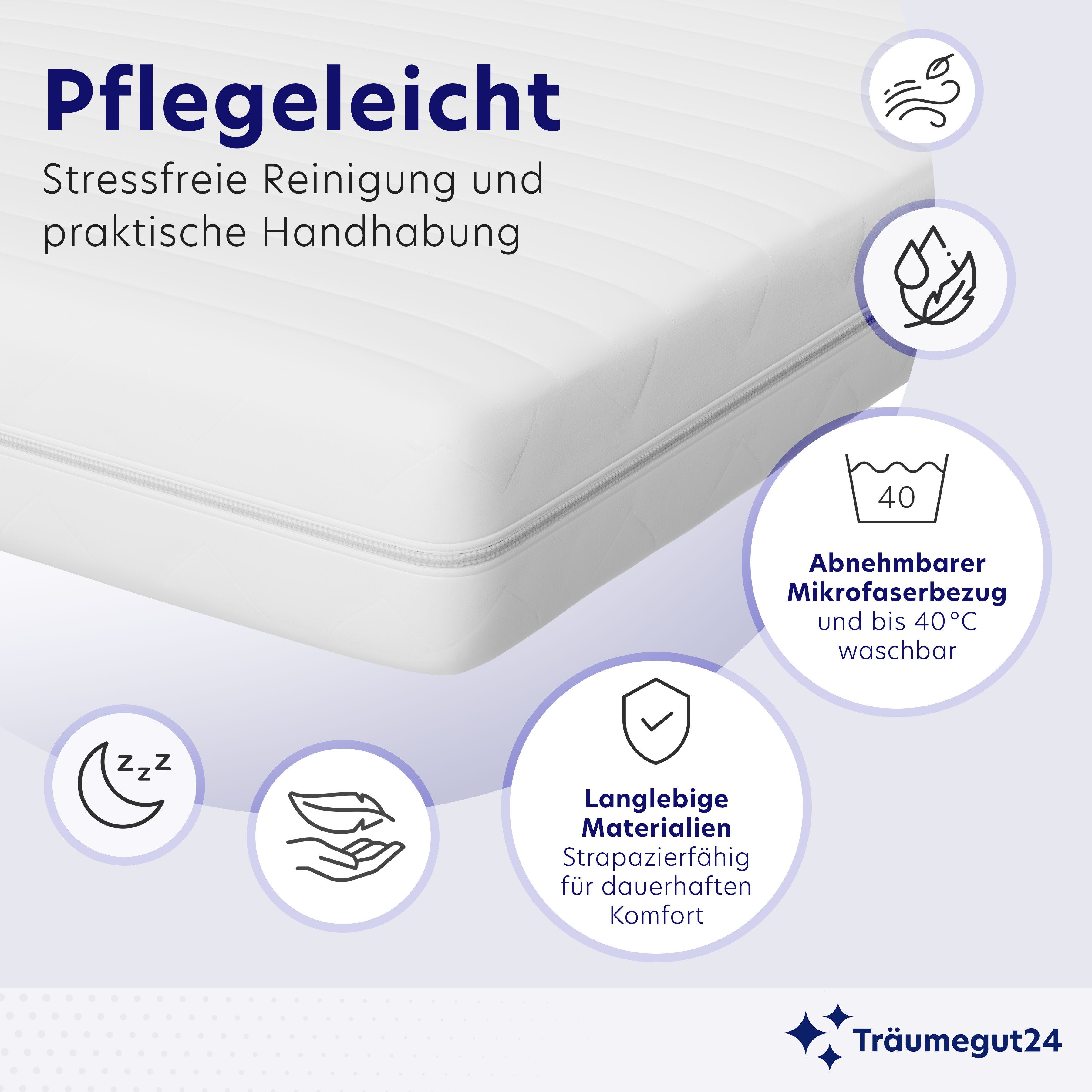 Kaltschaummatratze AquaFlex - 7-Zonen Wendematratze mit zwei Liegeseiten H2&H3, Träumegut24, verschiedene Größen, Höhen und Härtegrade